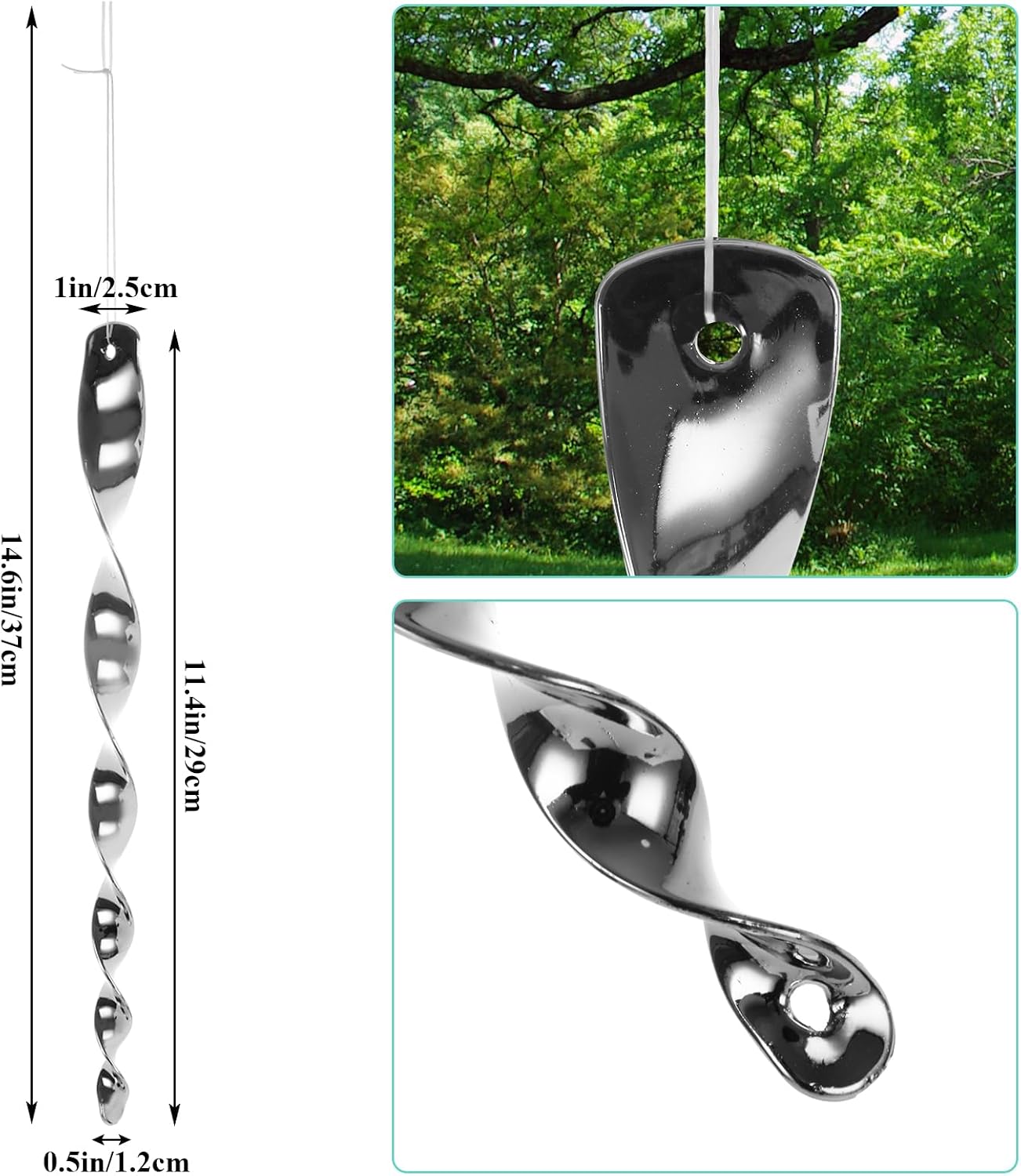 ASelected 30 Pack Reflective Wind Spinners, Silver Shimmering Hanging Rods, 11.4 Inch Mirror Finish Spiral Ornaments for Keeping Your Patio, Orchard, Barn, and Yard Free from Bird Intrusions