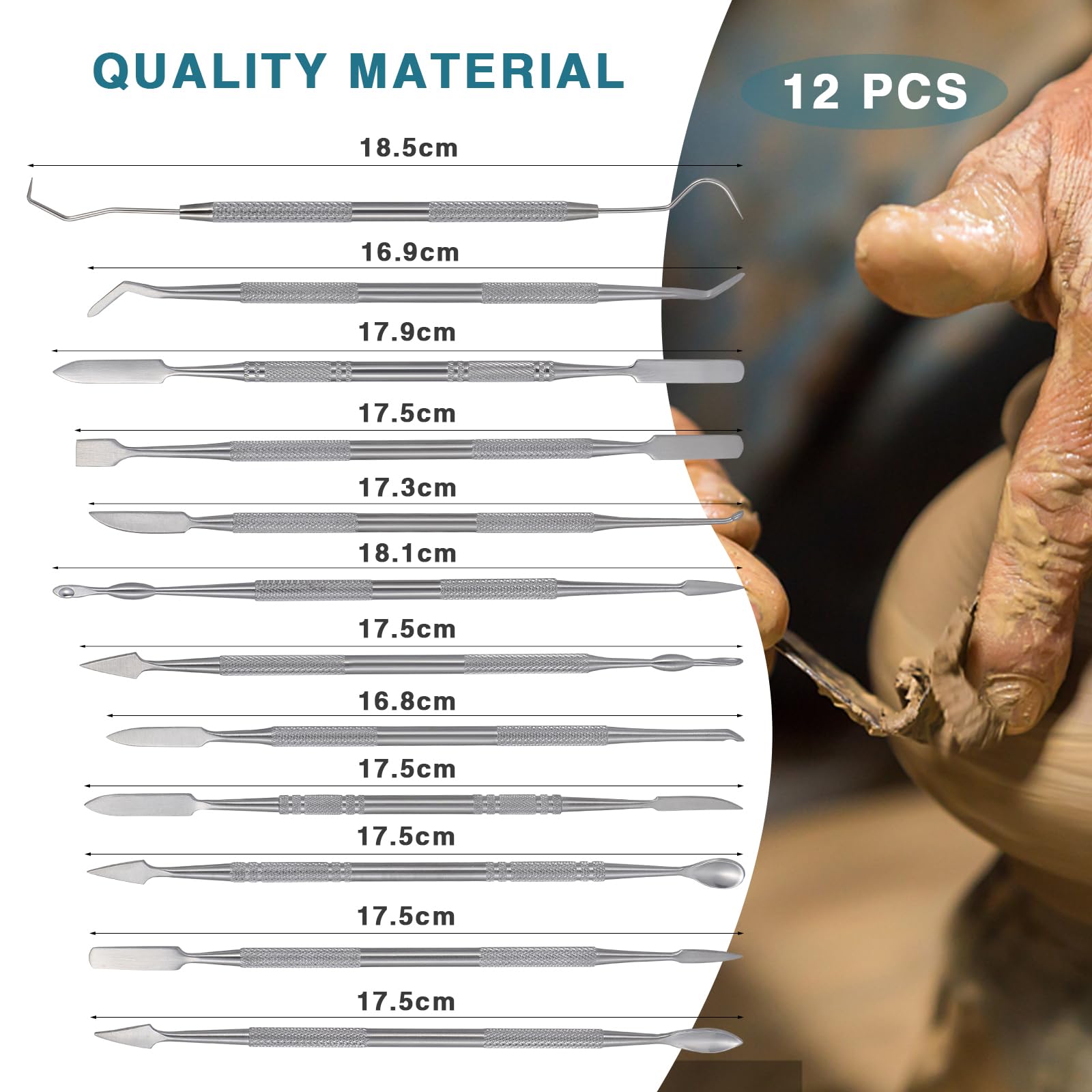 Coolty Kit 12 Outils De Sculpture En Cire Et Argile - Acier Inoxydable Double Extrémité, Spatules Et Ciseaux Pour Poterie Et Modelage
