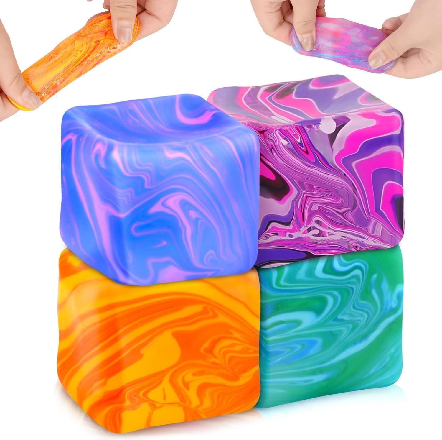 Nice Cube, Ice Cube Stress Relief Fidget Toys, Squishy Color Doh Cube Squeeze Toys for Kids Adults, Sensory Hand Exercise Stress Balls for Autism Anxiety Relief (4pcs)