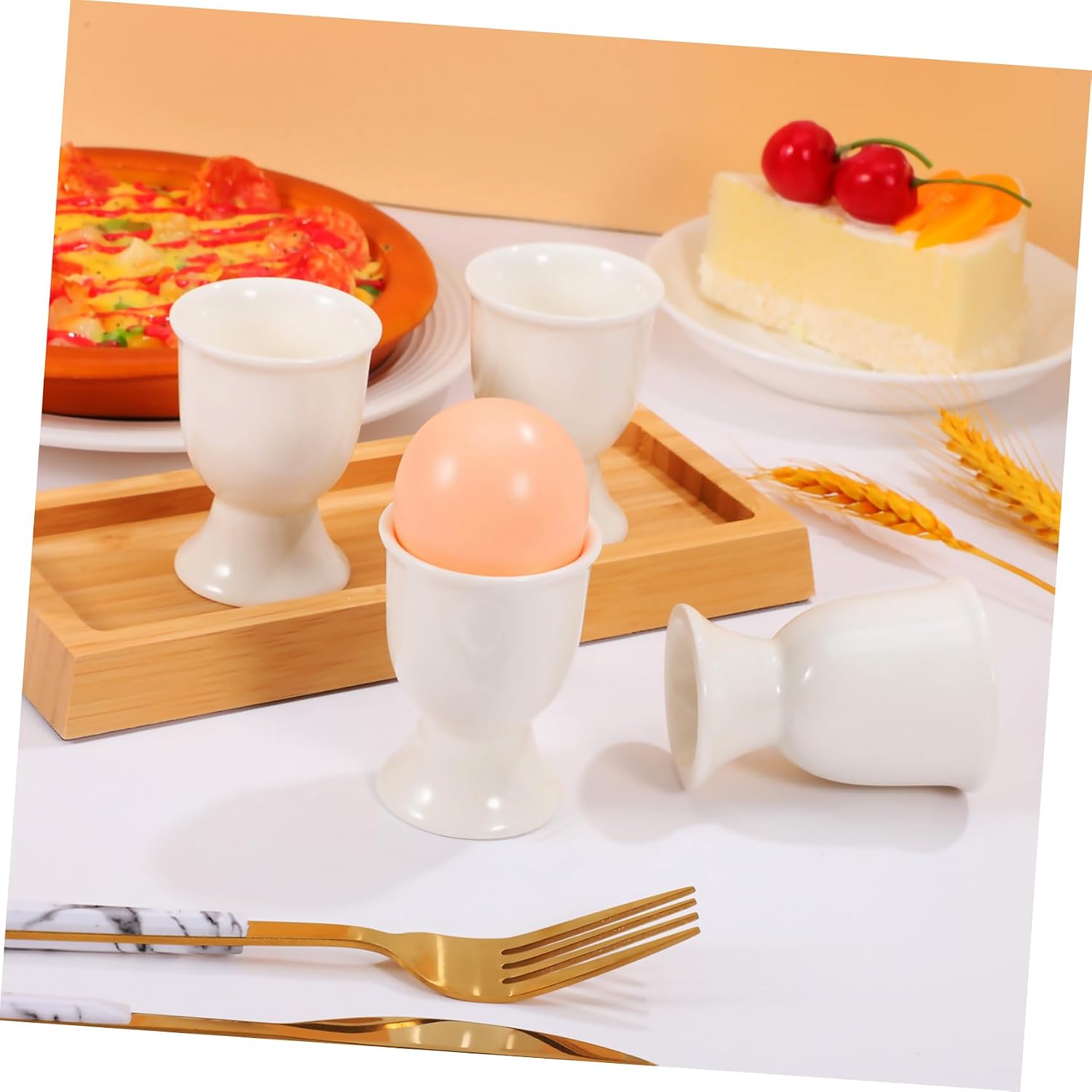 Mikinona 4pcs Ceramic Egg Cups for Boiled Eggs Modern Pottery Holders Individual Display Stand for Breakfast Soft Hard Boiled Container Kitchen Tabletop Accessory