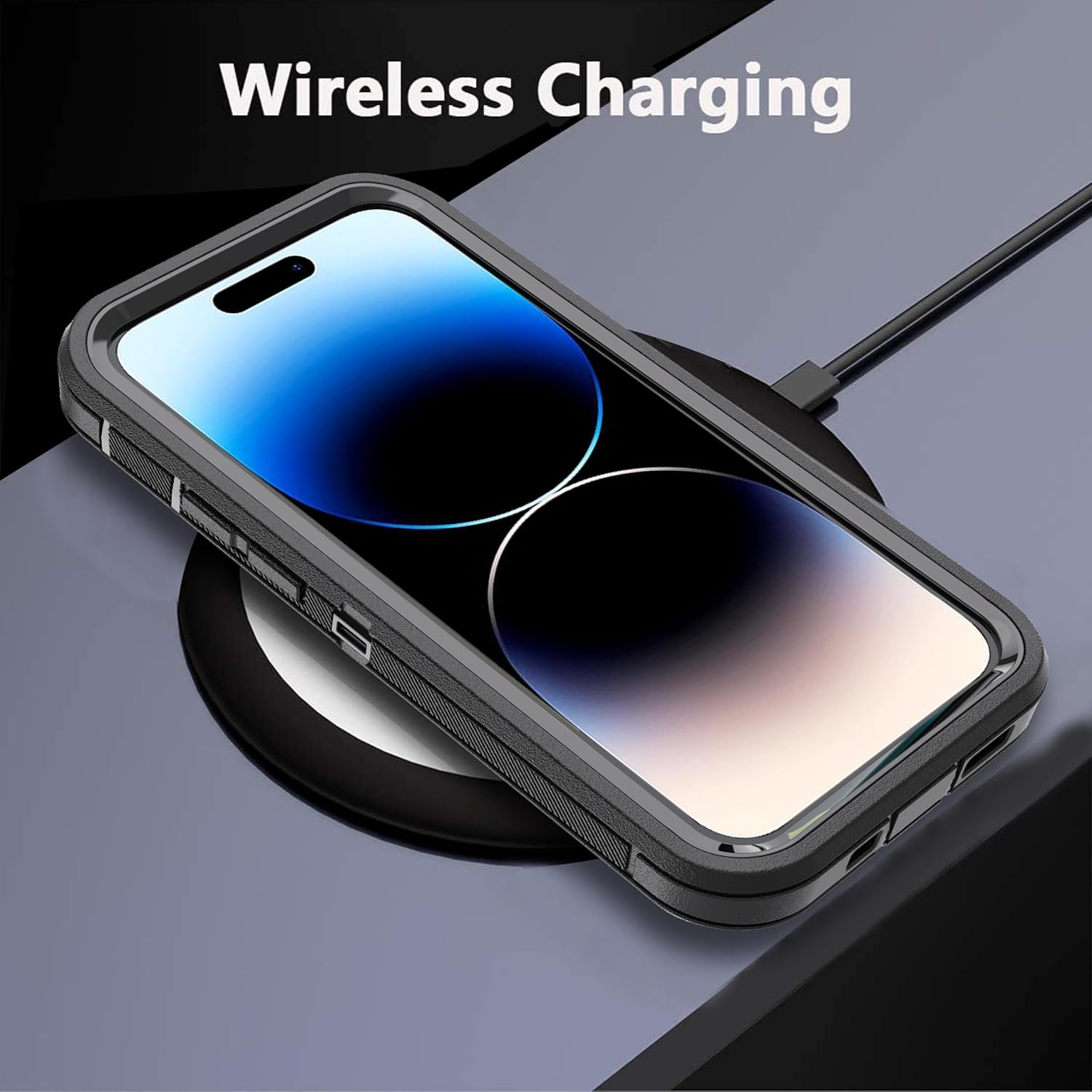 for iPhone 14 Pro Case [1 set of tempered glass screen protector and camera lens tempered film] Drop Proof 3-Layer Durable Cover/Shockproof Solid Rubber stripe Case for iPhone 14 Pro 6.1"-Black - Image 6