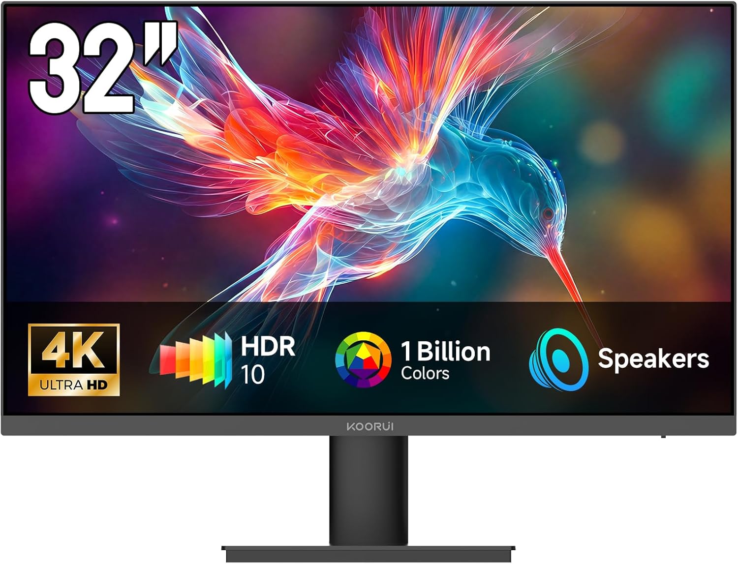 KOORUI 32 inch 4K Computer Monitor with HDMI 2.0 Displayport 1.4 Speakers, 60Hz VESA HDR Support Desktop Monitor Compatible Free-Sync, G-Sync, Adaptive Sync for Office & Home