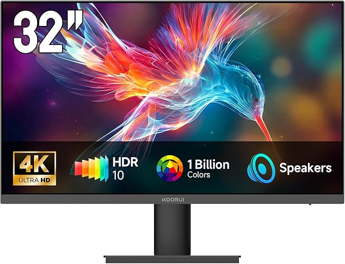 KOORUI 32 inch 4K Computer Monitor with HDMI 2.0 Displayport 1.4 Speakers, 60Hz VESA HDR Support Desktop Monitor Compatible Free-Sync, G-Sync, Adaptive Sync for Office & Home