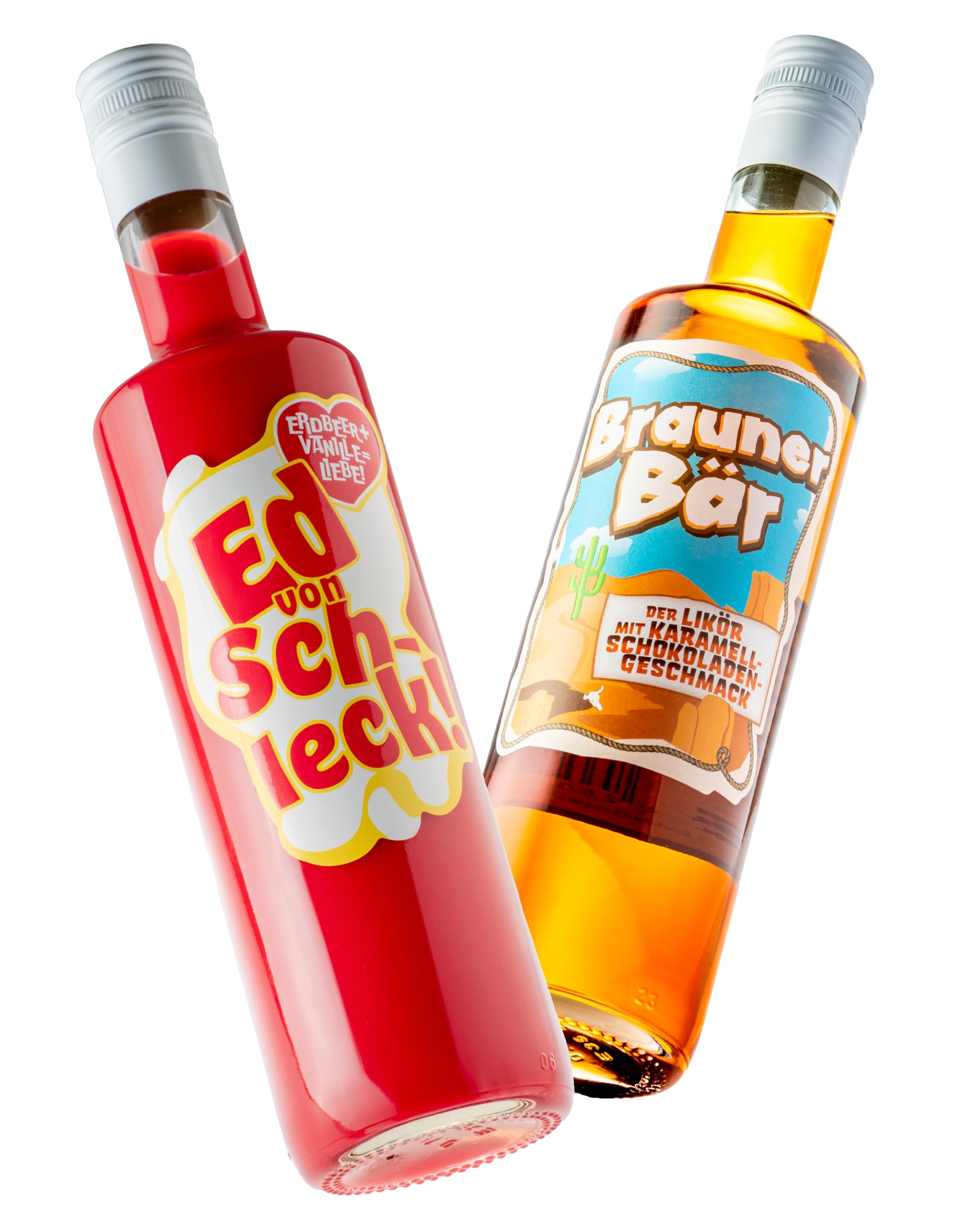 Retro Drink Set: Ed von Schleck & Brauner Bär - Erdbeer Vanille & Karamell-Schokoladen Likör | Alkohol Geschenk 2 x 0,7l