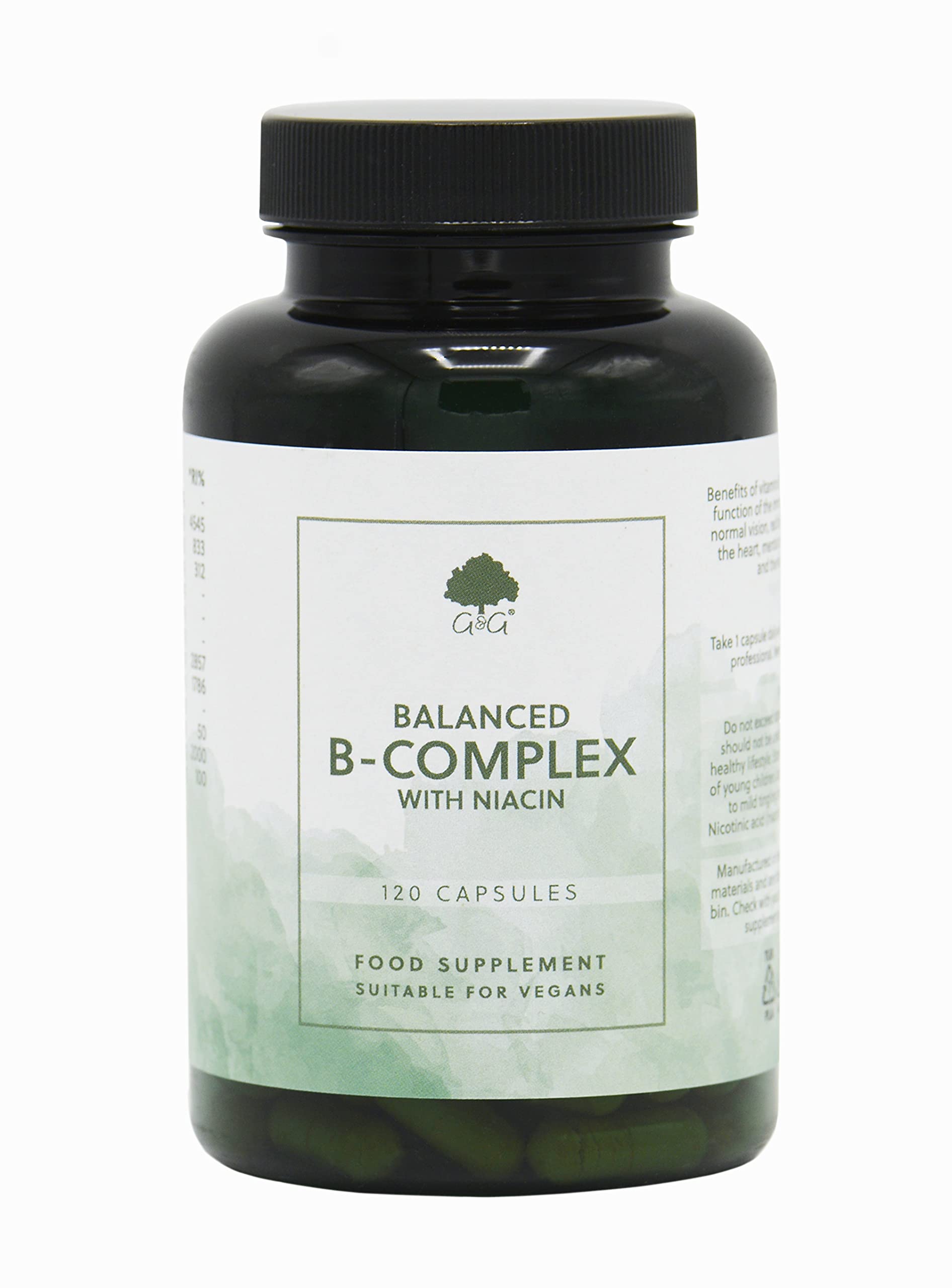 Vitamin B Complex with Niacin | All Numbered B Vitamins | Niacin Form of B3 | 120 Capsules | G&G Vitamins