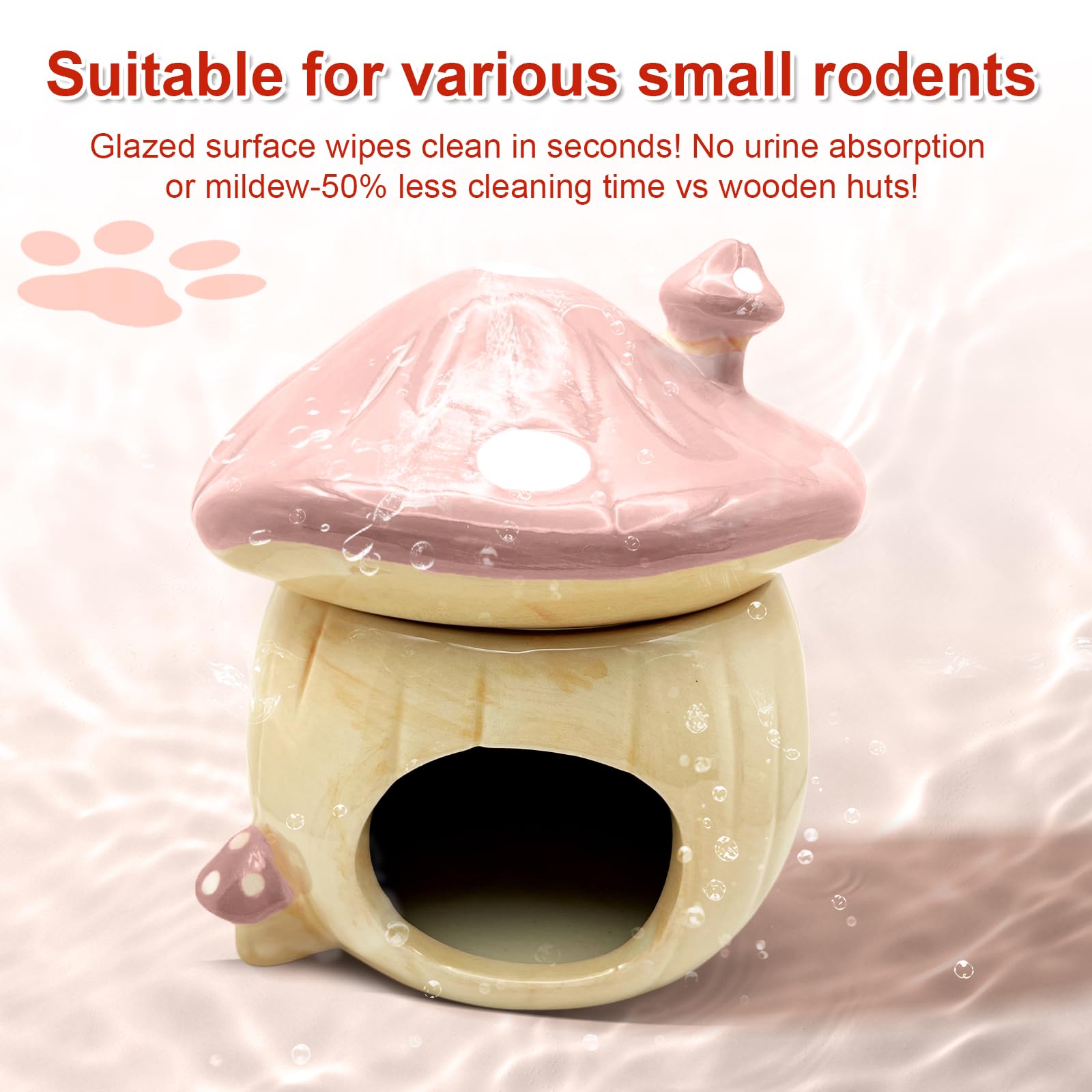 Nascondiglio in ceramica per criceti, bottiglia d'acqua con supporto, ciotola per cibo, accessori per criceti (rosa)