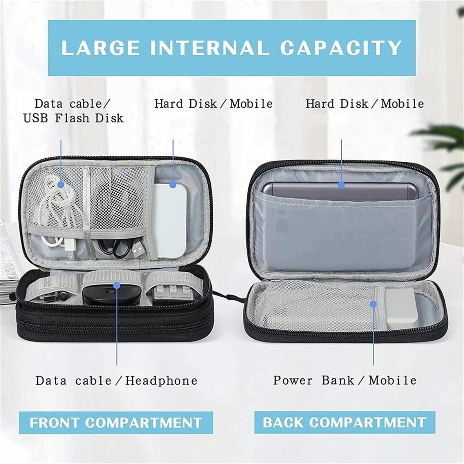 Borsa organizer per cavi viaggio 2 pezzi | Doppio strato portatile impermeabile(C)