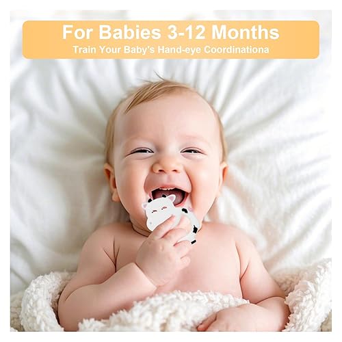 Miniatura 3 de Juguete de dentición de vaca para bebés de 3 a 12 meses, suave, masticable, anillo de dentición infantil, diseño de forma linda con superficie