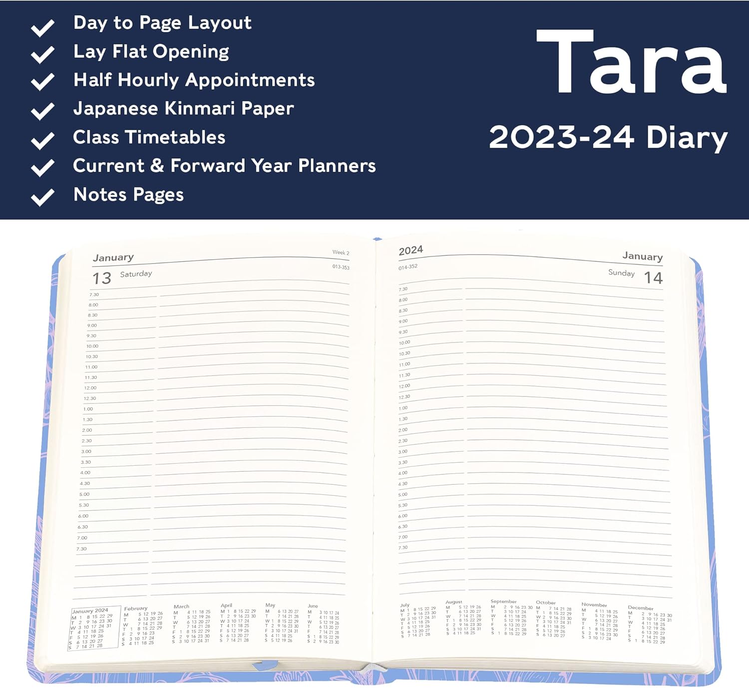 Collins Tara Academic 2023-24 A5 Day To Page Mid Year Diary Planner School, College or University Term Journal - July 2023 to July 2024 - Lilac - TA151M.55-2324