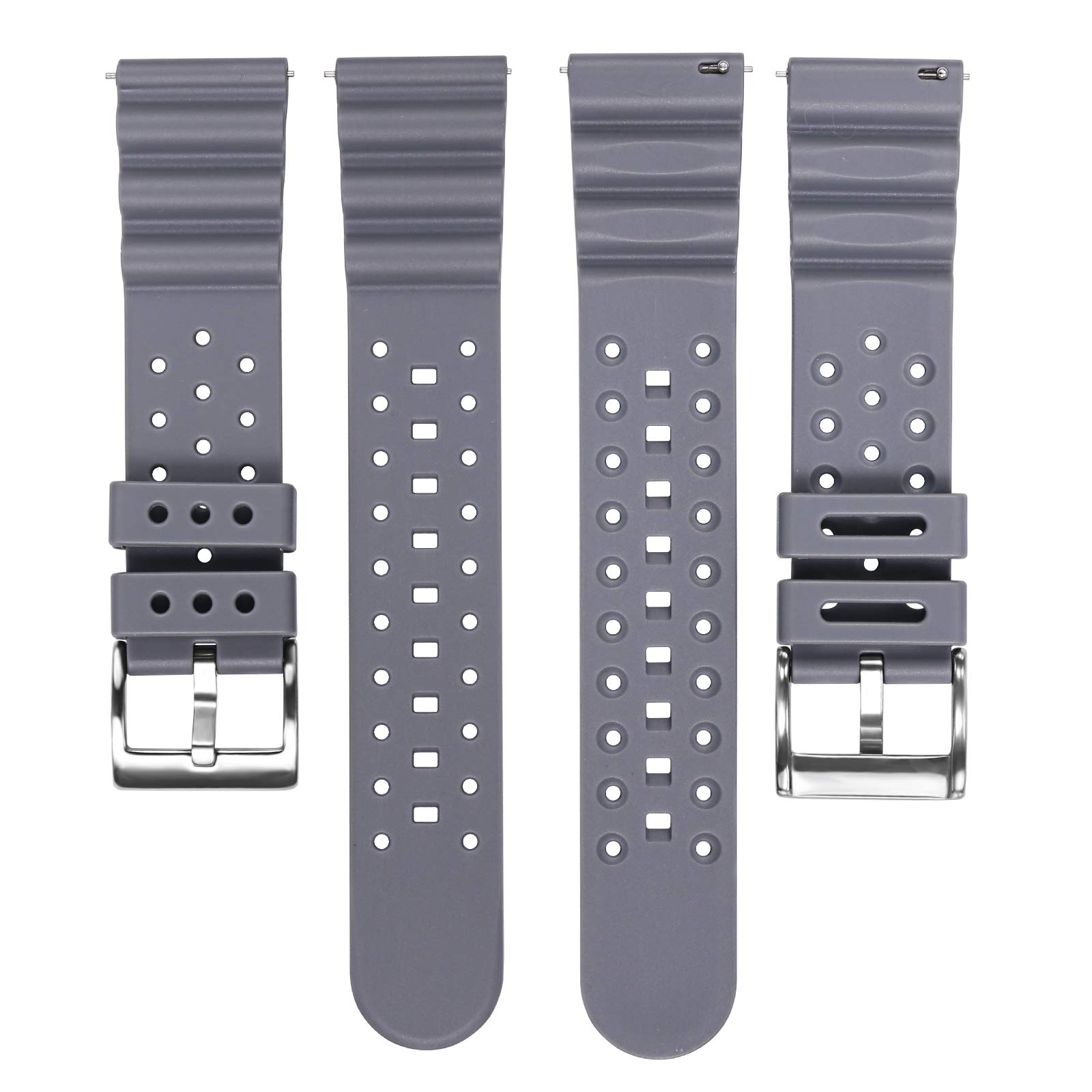 Carty Silicone Watch Bands for Men 22mm Soft Waterproof Rubber Replacement Quick Release Watch Straps Grey Silver Buckle