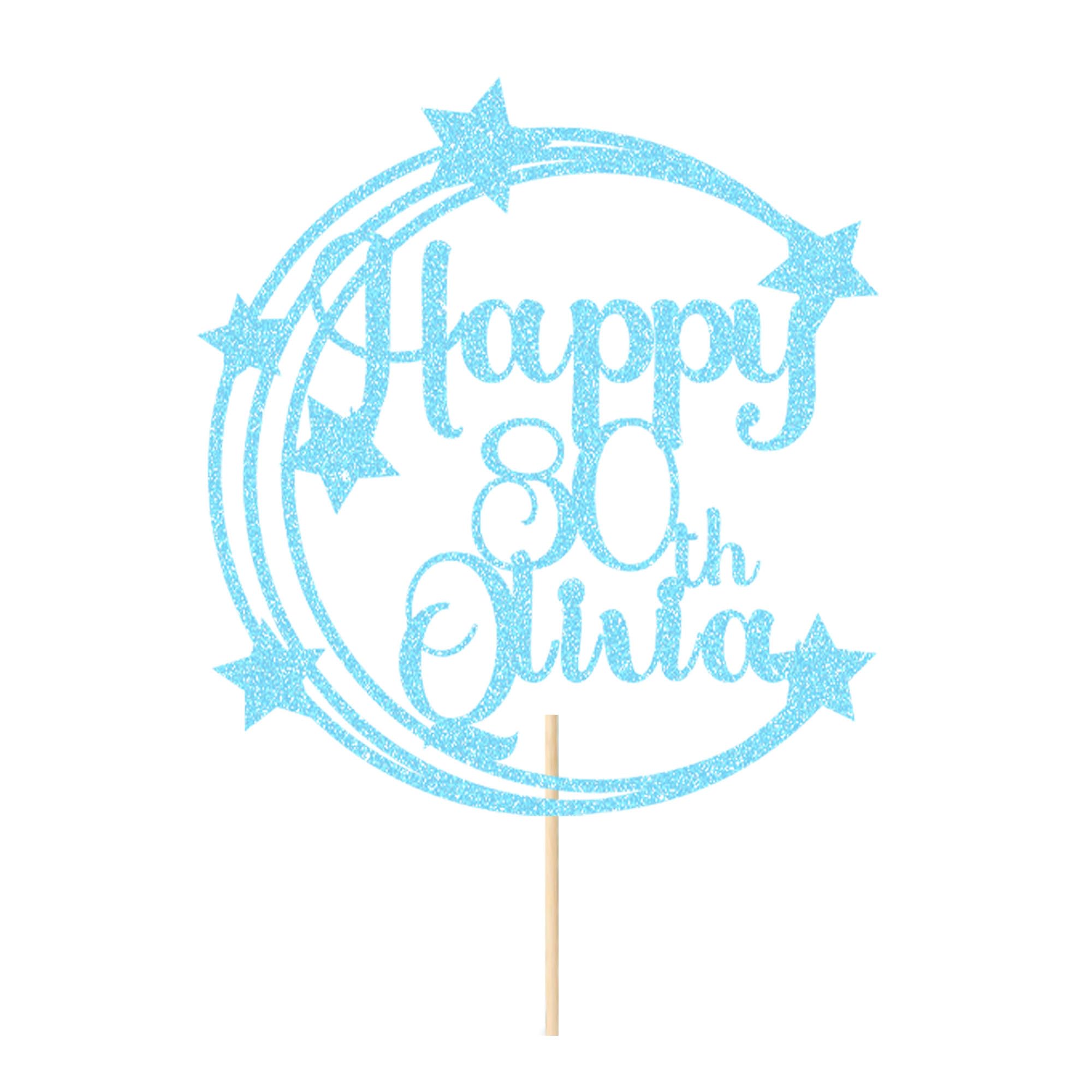 Personalised Happy Birthday Cake Topper Birthday Cake Toppers Gifts Cake Decorations Custom Glitter Cake Topper with Any Name & Age for Women Men Kids Son for 18th 21st 30th 40th(Baby Blue)