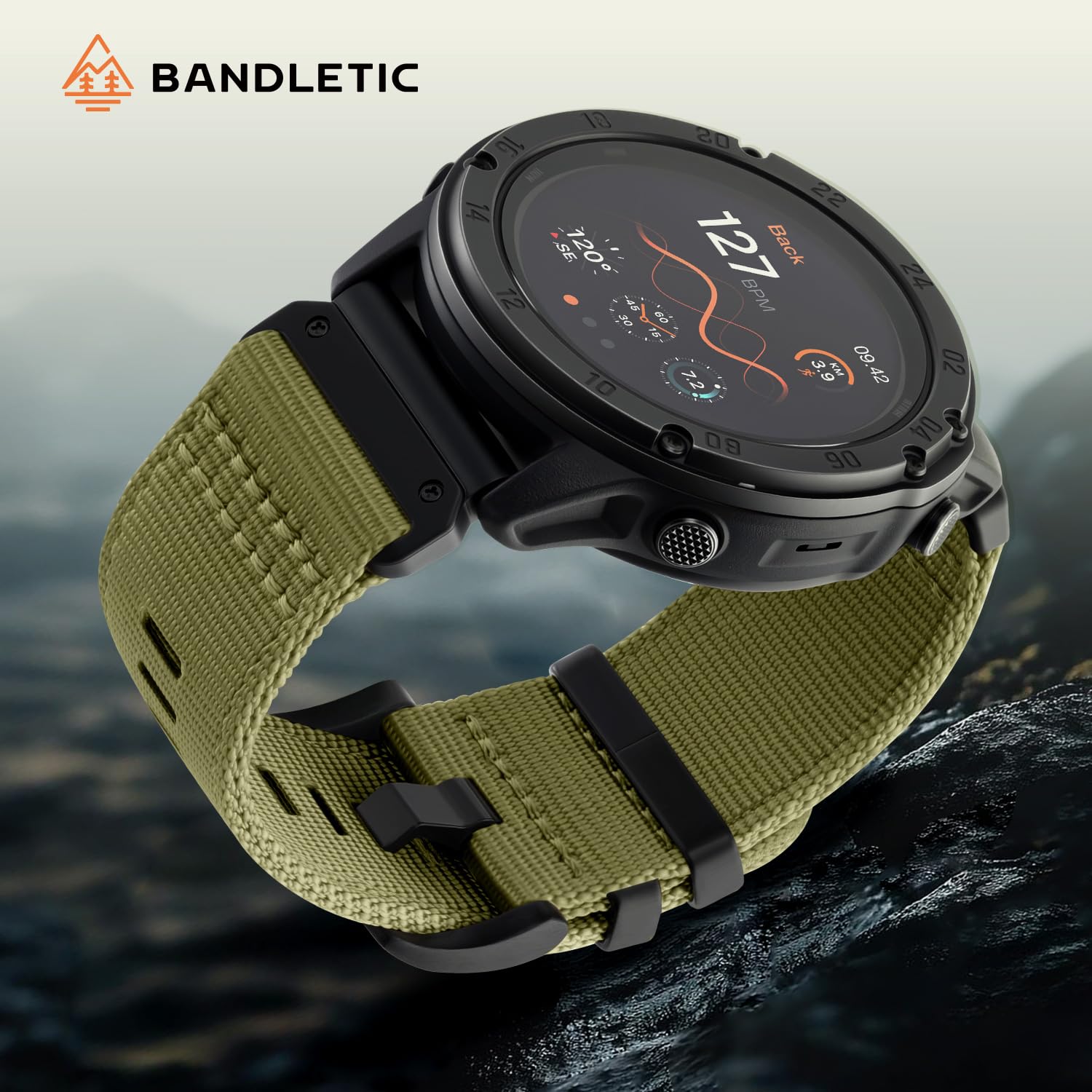 Bandletic 26mm Cinturino Compatibile con Garmin Fenix 6X Pro/6X/Fenix 8 51mm/Fenix 7X/7X Pro/5X, QuickFit Nylon Militare Durevole Sport Cinturino per Instinct 2X Solar/Fenix 3/HR/Epix Pro 51mm