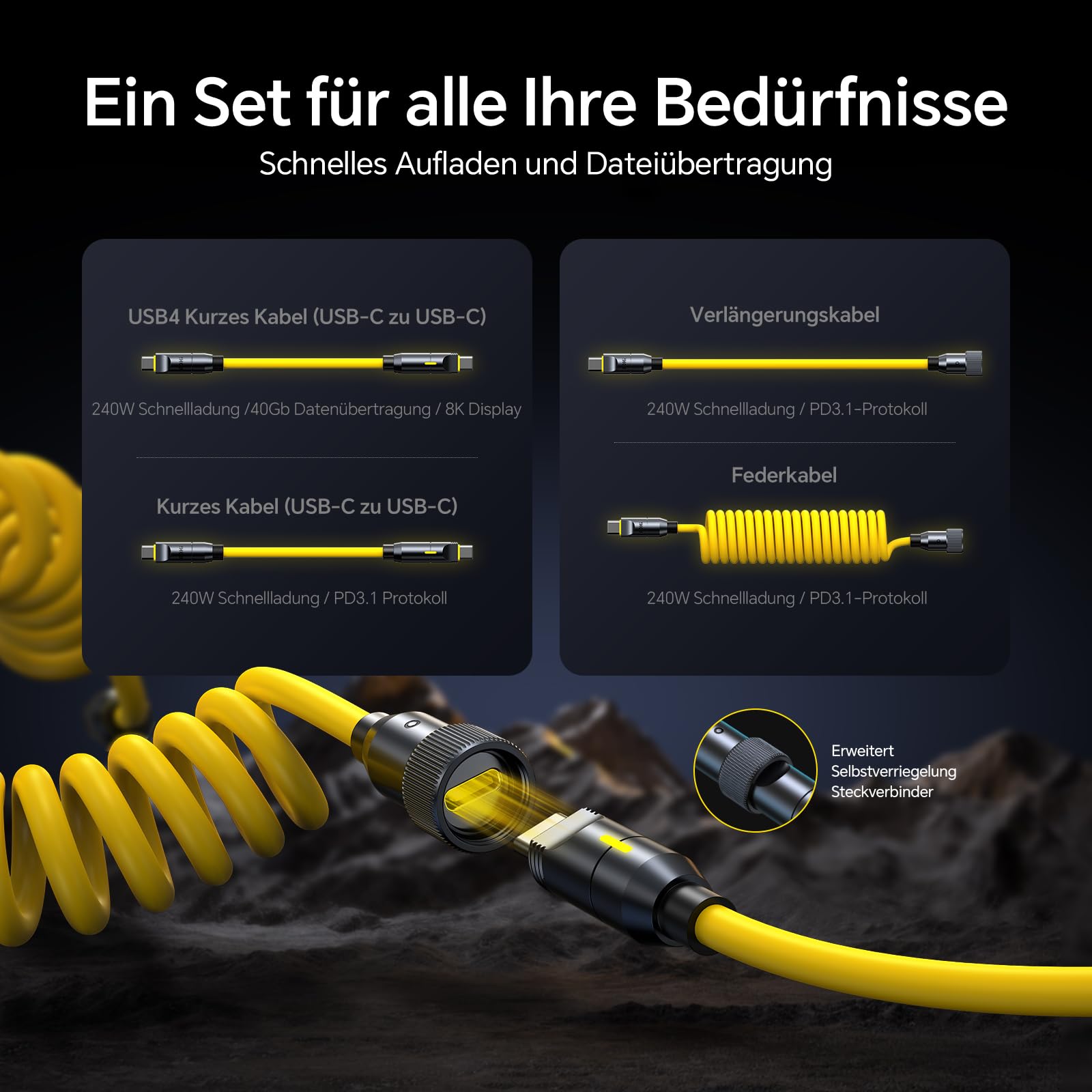 AOHI 240W 8 in 1 USB 4 Kabel Set, The Future 240W PD3.1 USB C Schnellladekabel unterstützt 40Gbps Datenübertragung 8K HD Display für iPhone17 Pro Max MacBook Pro Air iPad Galaxy