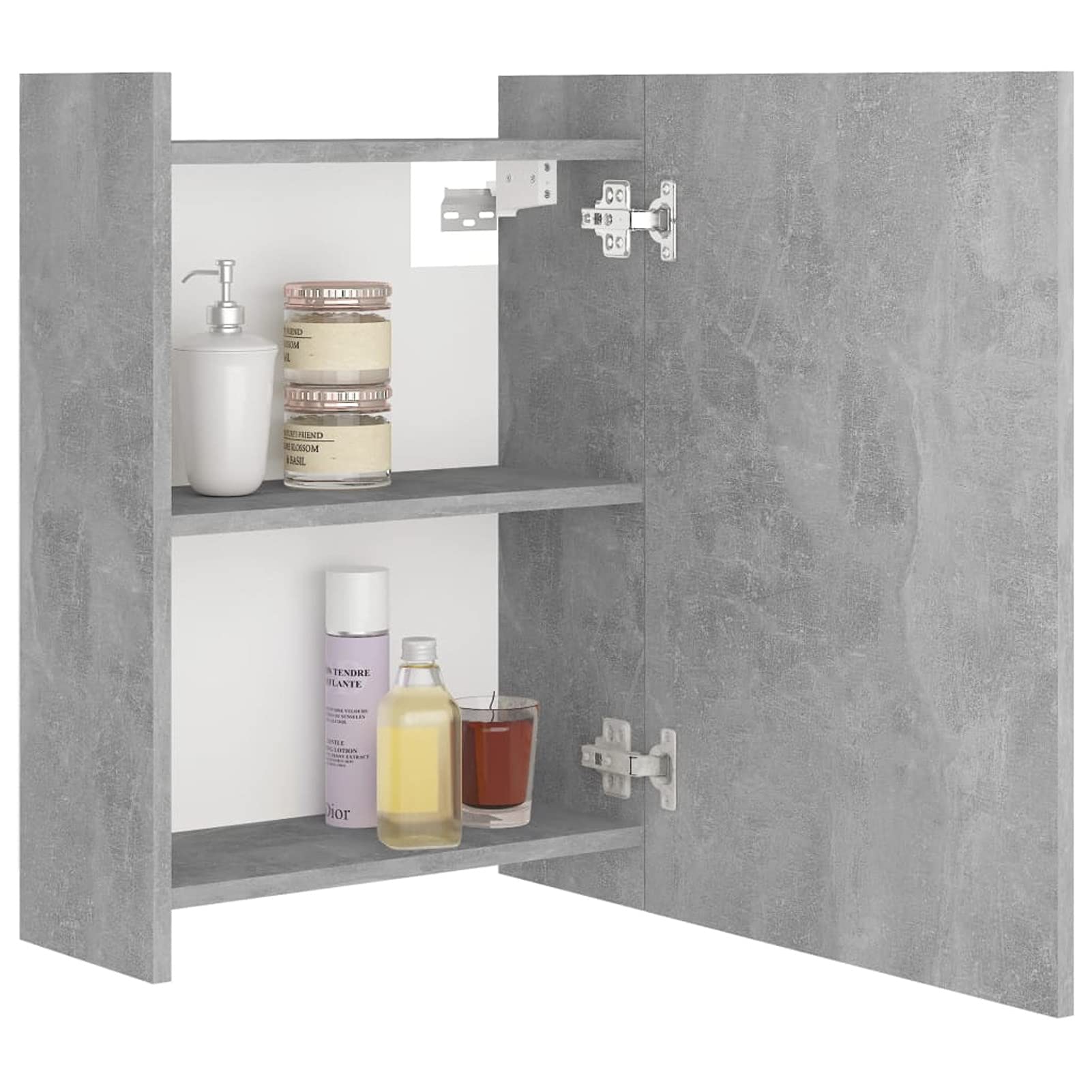 Moderno armario de pared con espejo de baño con estantes de almacenamiento, color gris hormigón, 62,5 x 20,5 x 64 cm