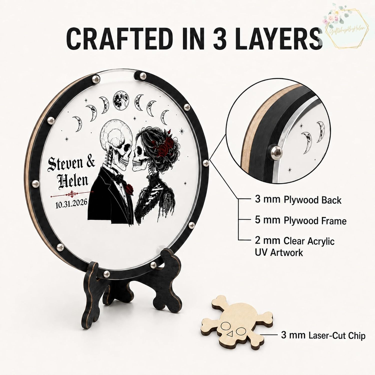 Custom Halloween Wedding Guest Book Alternative, Skeleton Couple Frame