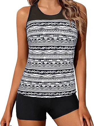 Yonique Tankini Swimsuits for Women with Shorts Athletic Two Piece Bathing Suits Racerback Tank Tops Swimwear