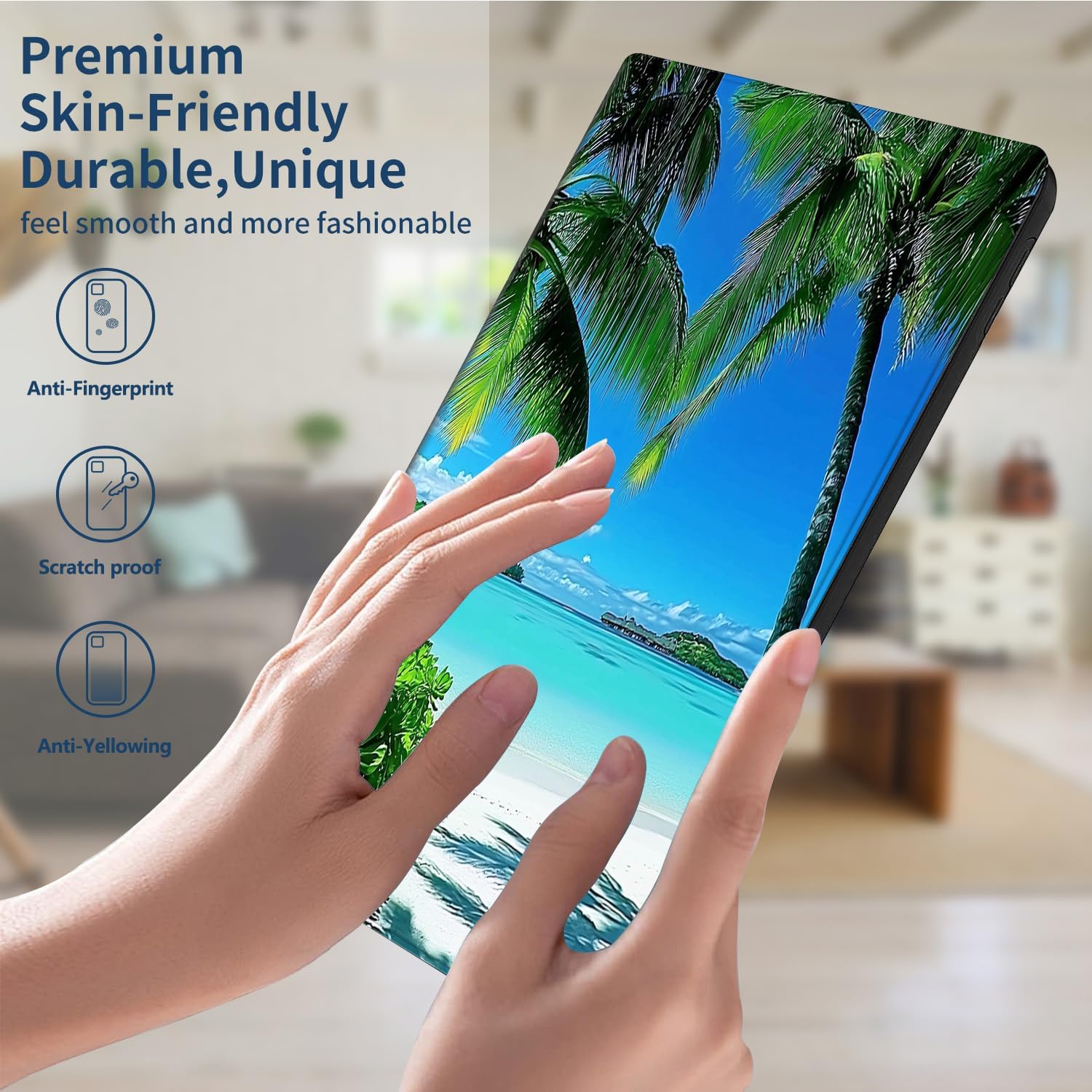 Slim Case for Kindle Paperwhite 12th Gen 2024 Released (7") & Kindle Colorsoft Signature Edition PU Leather Lightweight Adjustable Stand Smart Shell Cover with Auto Wake/Sleep, Beach Palm Trees