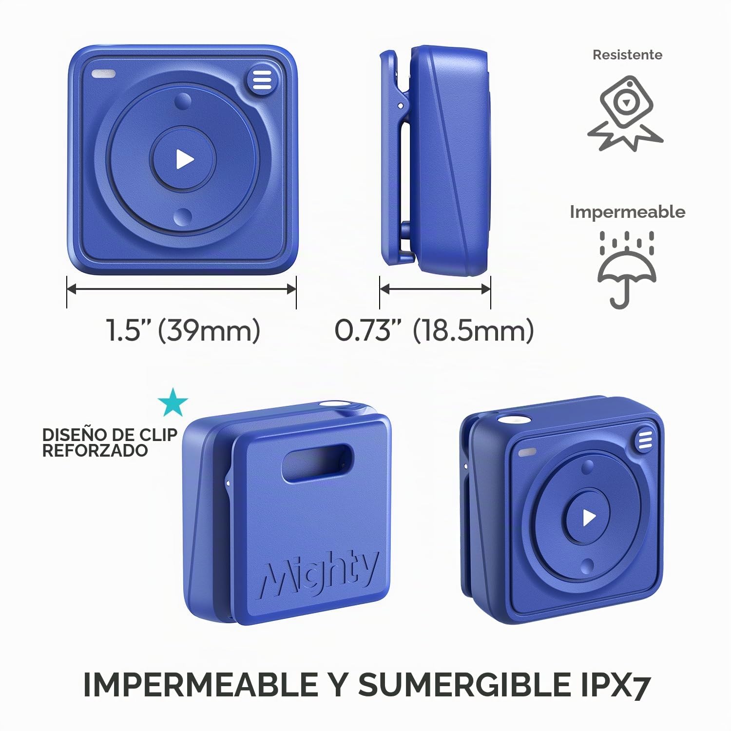 Mighty Wave (edición 2026) impermeable IPX7 Spotify y reproductor de música Amazon - Incluye auriculares impermeables con cable - Perfecto para nadar - Música + podcasts
