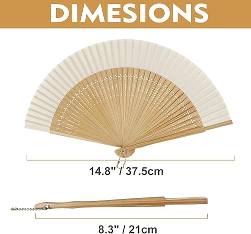 Miniatura 3 de FoDau770 Abanicos plegables clásicos, 2 ventiladores de mano de bambú, abanicos de mano de seda blanca para cosplay, baile, decoración, fiesta