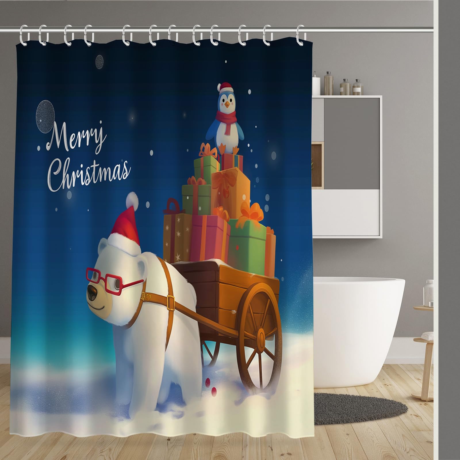 Rideau de douche 180x180cm étanche en polyester anti-moisissure avec 12 crochets pour baignoire