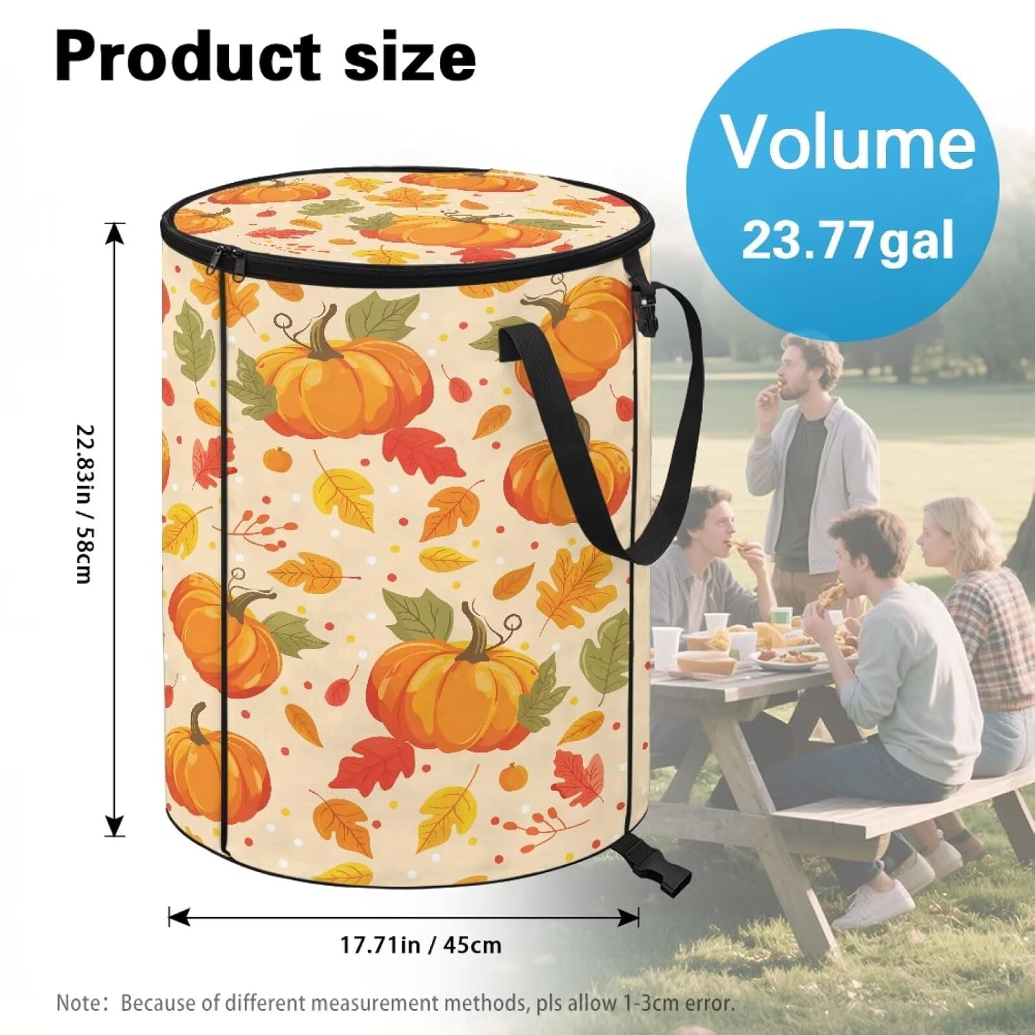 doginthehole Fall Maple Leaves Pumpkin Trash Can with Lid Outdoor Recycling Bin Collapsible Tall Trash Can Outside Garbage Storage Bag for Camping Travel Beach Farmhouse Home Fall Decorations
