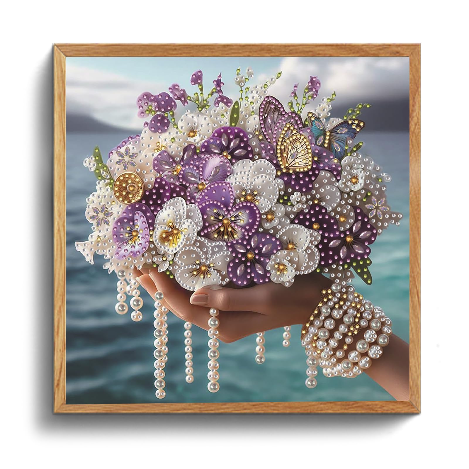 POETRYDRAW Seaside Pansy Beaded Bouquet 5D DIY Diamond Art Kit, 11.81 x 11.81 inch, Home Decor for Beginners & Adults