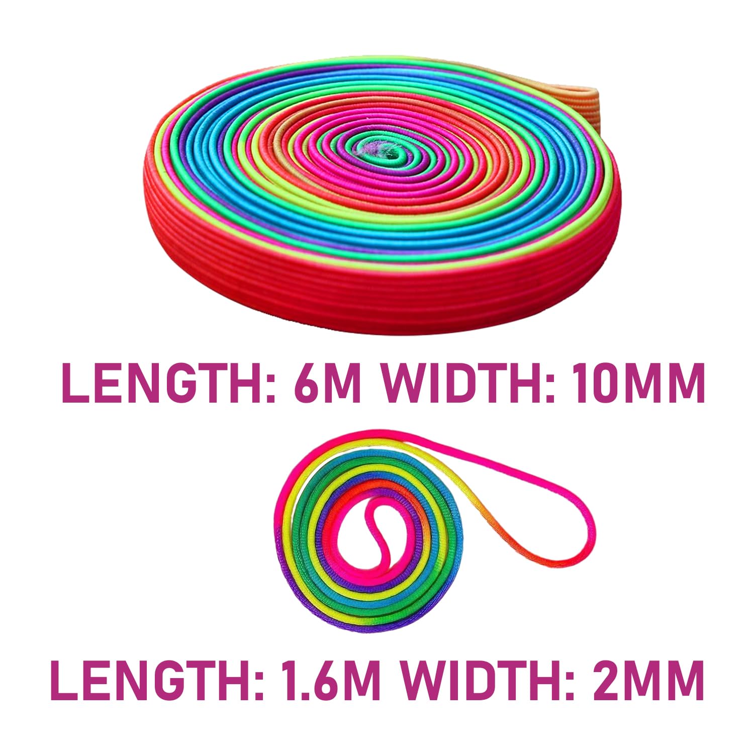 Pack of 2 Sporty Elastic Rubber Rope with 1 Piece Rainbow Tuck Rope, Rainbow Ribbon, Children's Jump Rope (Rainbow Color) - Image 2
