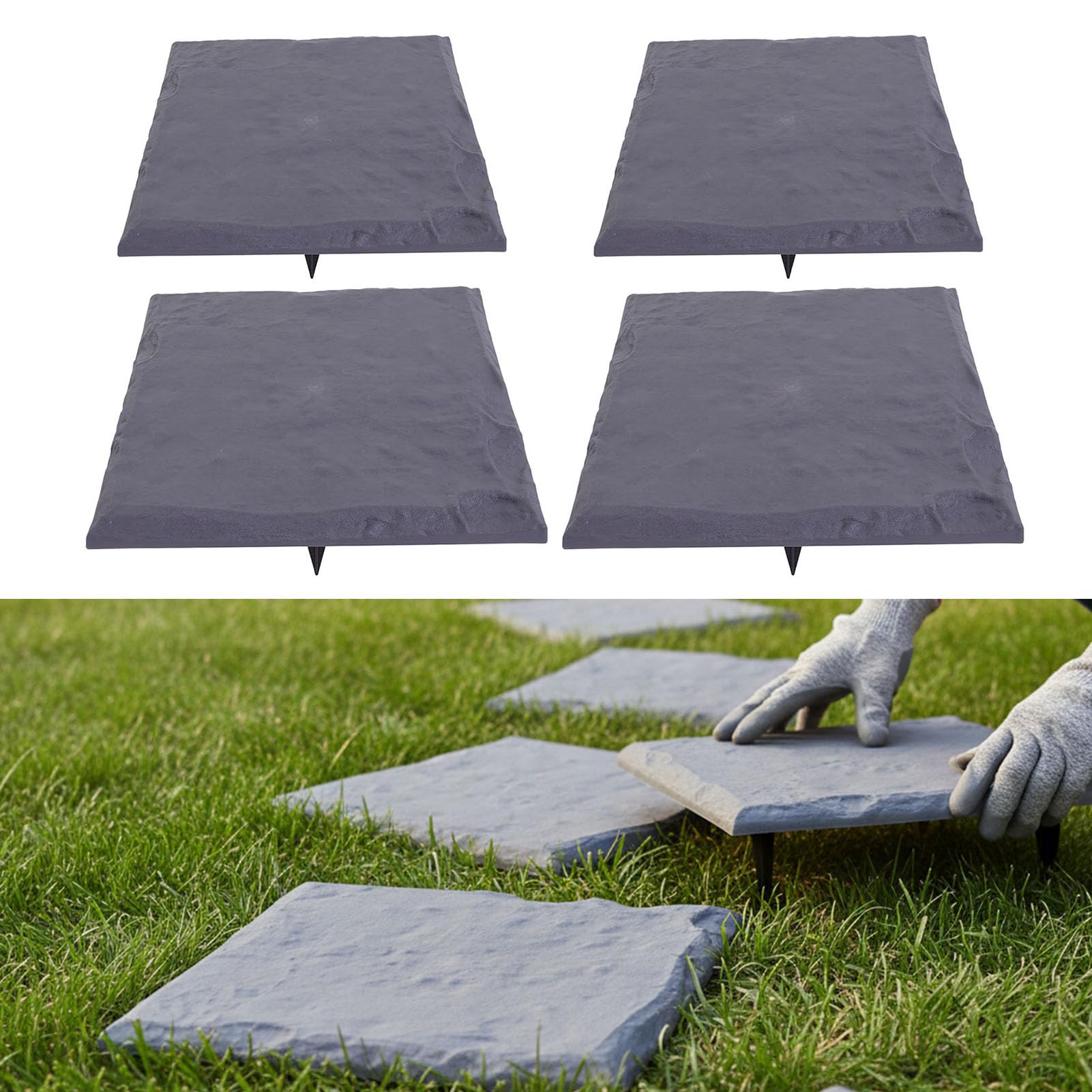 banapoy Dalles de Jardin en Plastique, 15.55 Pouces avec Piquets pour