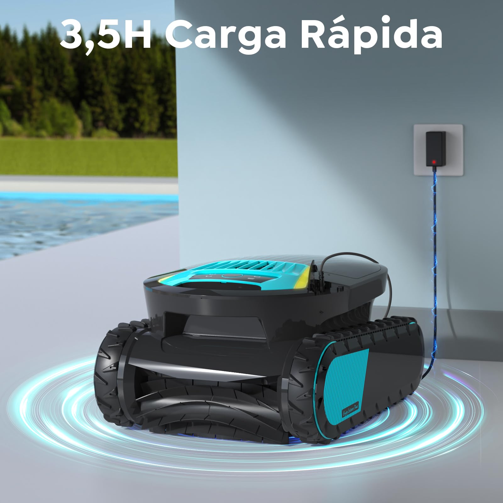 Pleco Pro Robot Limpiafondos Piscina, Autonomía 210 Min, Doble Filtro, 7 Modos, Control App, Limpiafondos Piscina Automático, 200 m²,Negro Jet