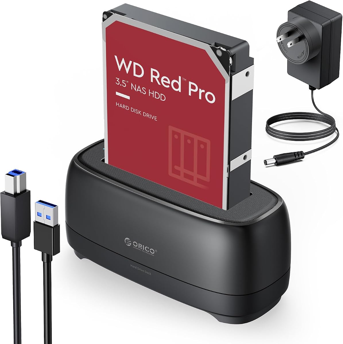 Hard Drive Docking Station for 2.5/3.5 Inch HDD SSD | USB 3.0 to SATA Hard Drive Enclosure Up to 22TB Support UASP 12V Power Adapter Supply-DD18