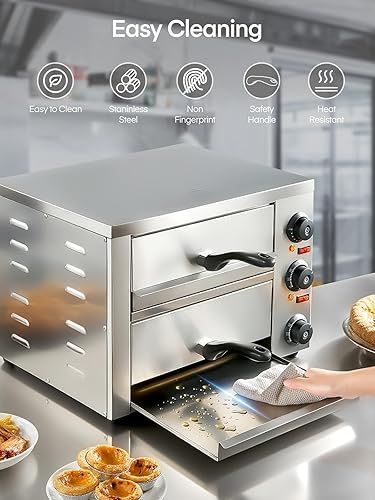 Miniatura 6 de Horno de pizza comercial de 12 pulgadas, hornos de pizza de encimera con temperatura máxima de 662 F, olla eléctrica de pizza de 2 capas con