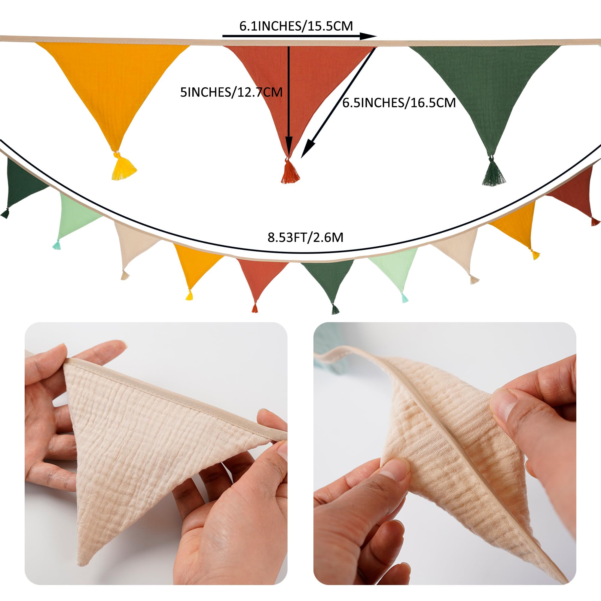 Fabric Bunting Banner, 2 Pack Handmade Neutral String Banner with Tassel Each 8.5 ft 10 Flags Nursery Wall Hanging Wedding Birthday Home Baby Shower Party Decoration Bunting (Pink Candy 2 Packs)