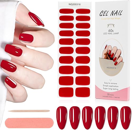 Kalolary 20 tiras de esmalte de uñas de gel, adhesivo de envoltura completa, calcomanías de gel impermeables con lima de uñas y palo (requiere