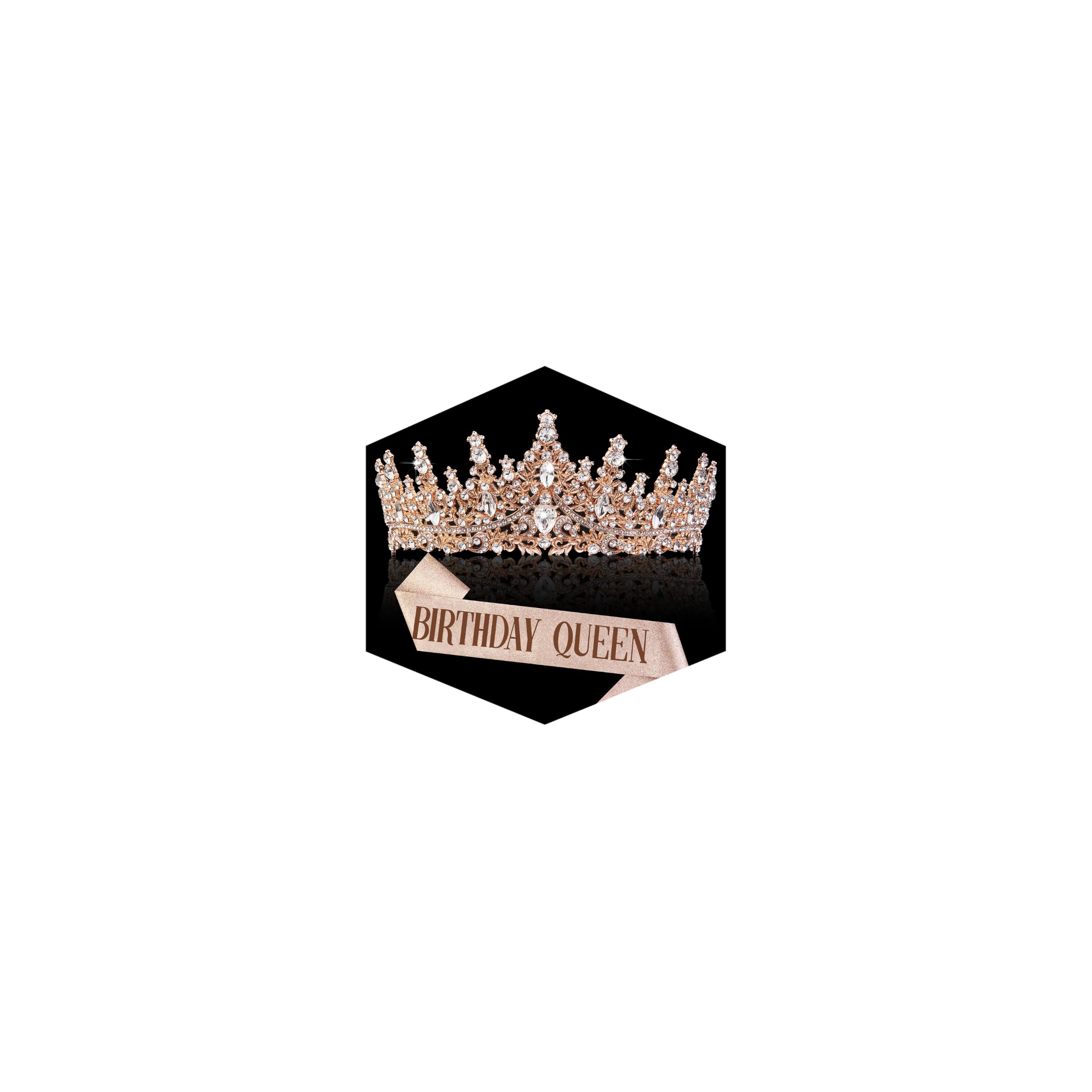 Fesciory Birthday Crown for Women, Gold Plated Crystal Tiara with Sash