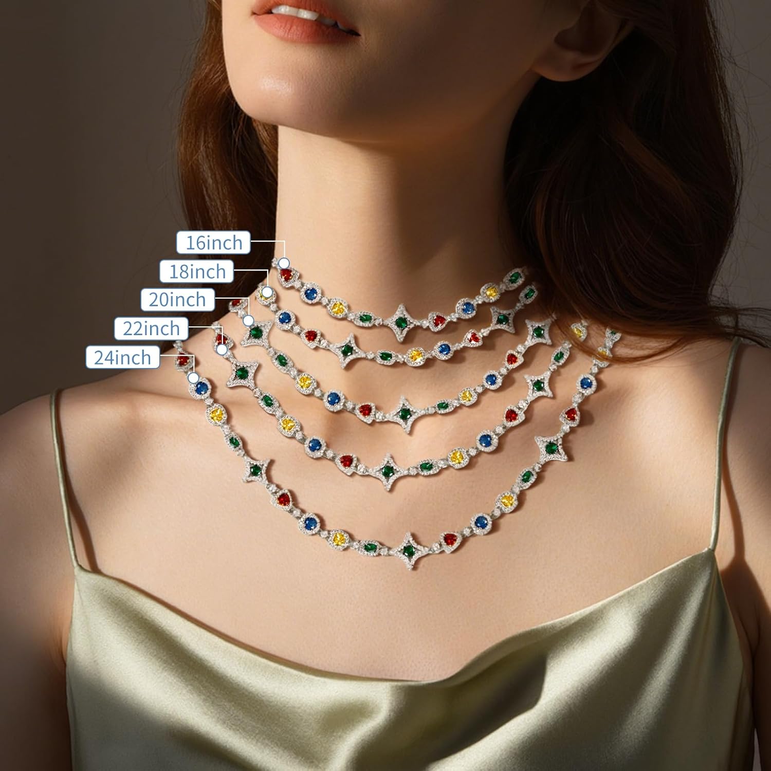 Tears of the Rainbow Hip-Hop Alloy Zirconia Necklace for Men & Women, Colorful Gemstone Statement Jewelry, Unique Urban Style Chain for Streetwear, Unisex Bold Design Gift Necklace for Men