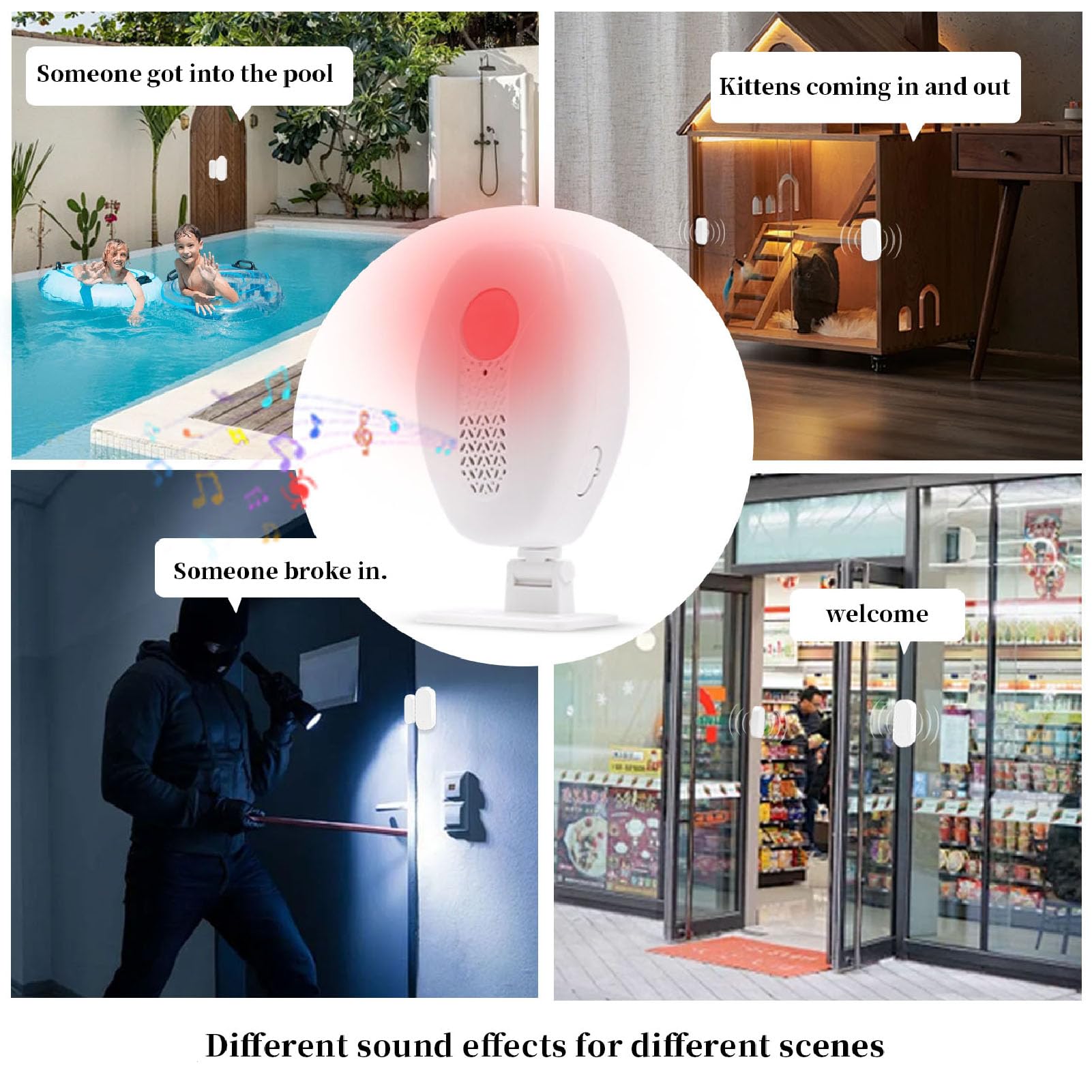 Allarme del Sensore della Porta Magnetica Wireless, Avviso Forte 80 DB con Indicatore a LED, Facile Installazione per la Sicurezza Domestica