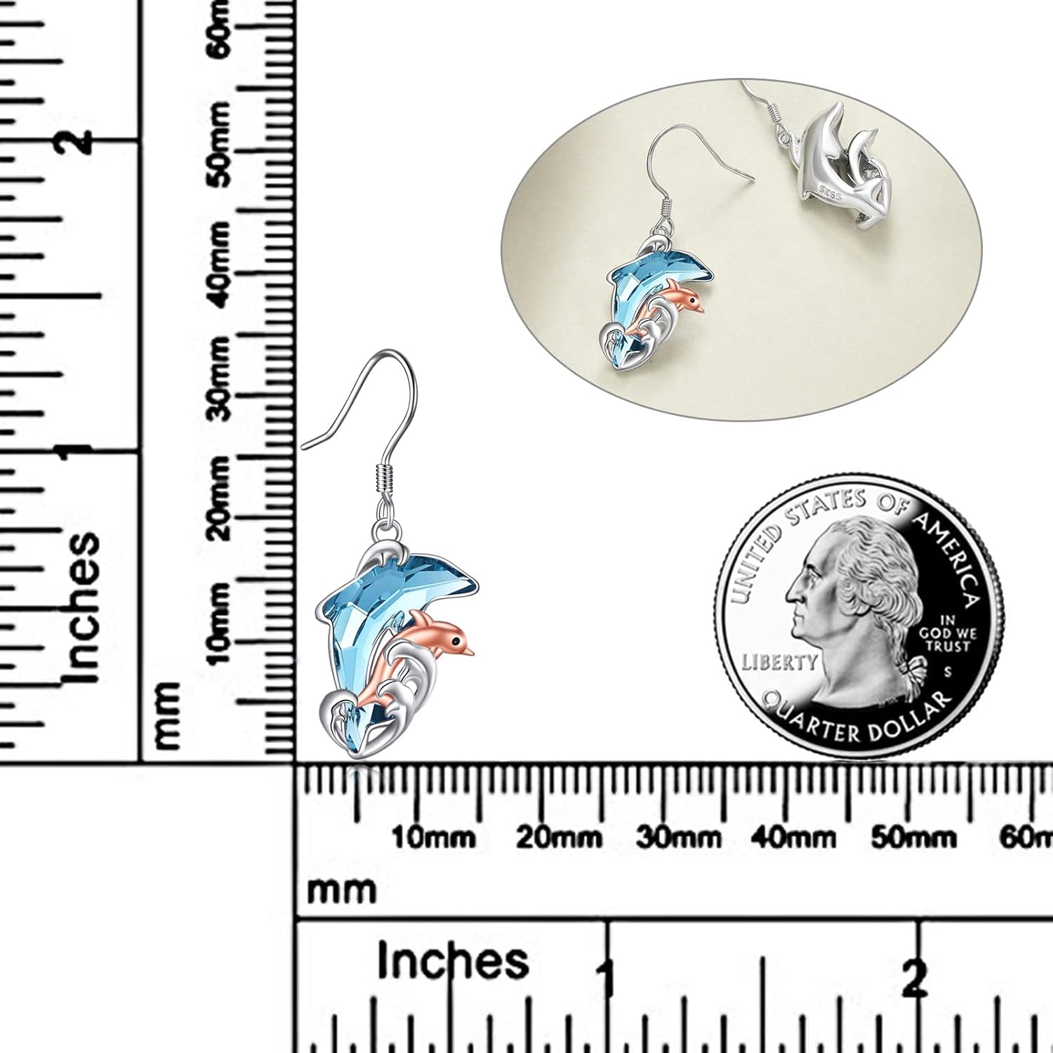 CRMAD Dolphin Earrings for Women Sterling Silver Crystal Dangle Drop Earrings - Image 3