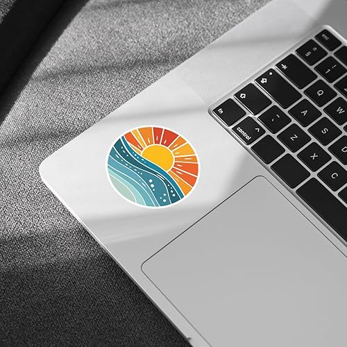 Miniatura 3 de 3 calcomanías con diseño de olas del océano, calcomanías estéticas retro de vinilo de sol y mar, calcomanías impermeables para laptop, botella de