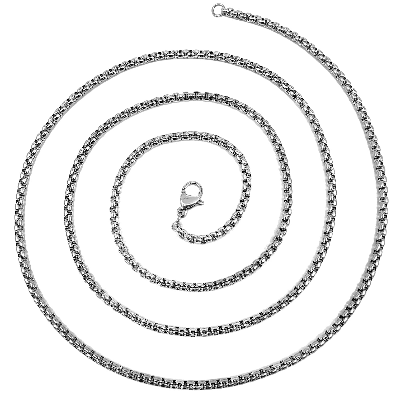 Long Box Chain 28" Stainless Steel Chain Medical Grade 316L Surgical Metal Venetian Link Necklace 28" INCHES 2.4MM Wide Chain 28 inch + Pouch - HYPOALLERGENIC LEAD-FREE METAL