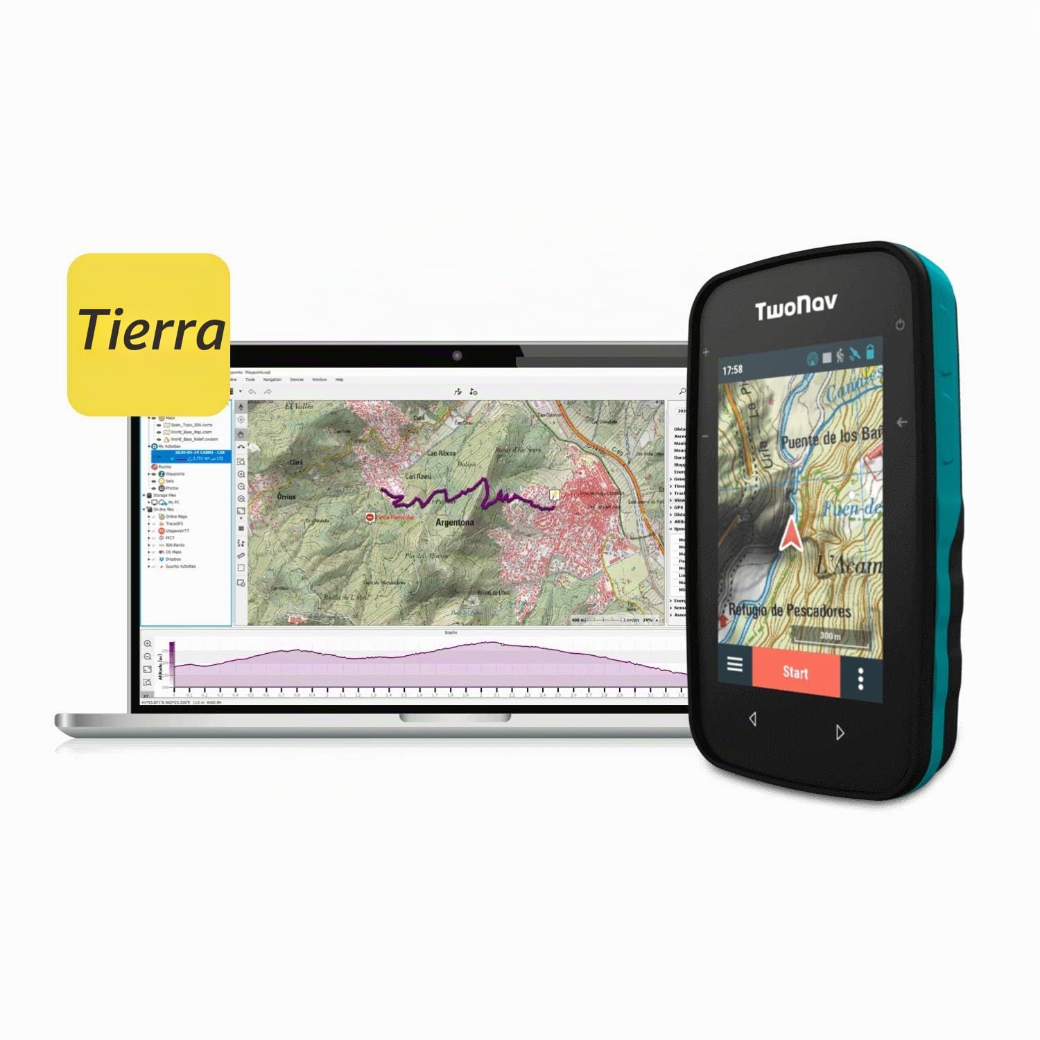 TwoNav - GPS Cross - Multideporte Bicicleta Ciclismo BTT Senderismo Trekking/Compacto y Ligero/Pantalla 3.2" / Autonomía 20 h/Memoria 32 GB/Mapa topográfico Incluido