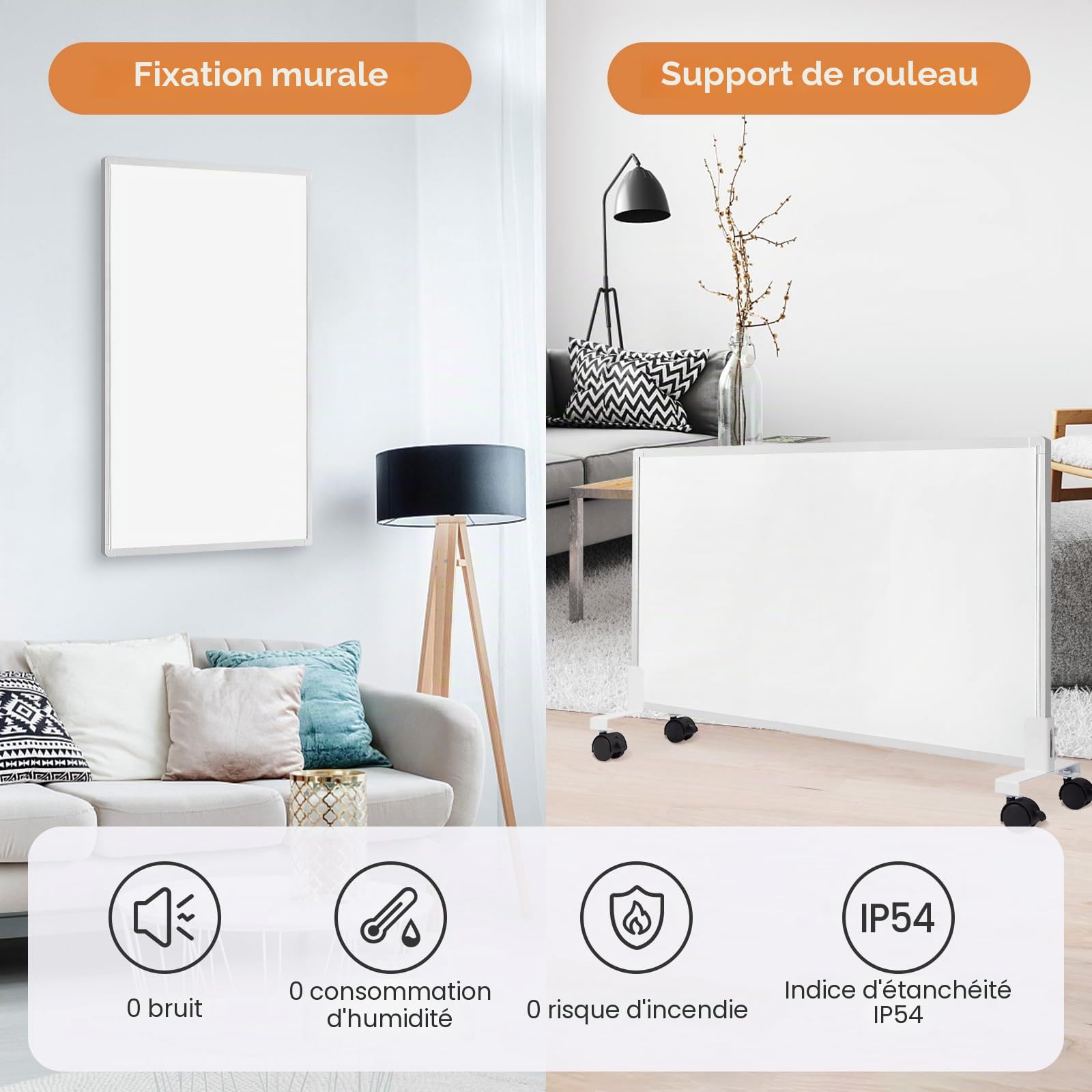 Chauffage Infrarouge 600 Watts avec Thermostat Tactile, Montage Mural du Radiateur Infrarouge - 1-3 Minutes à Une température de Fonctionnement Jusqu'à 120 Degrés - TÜV