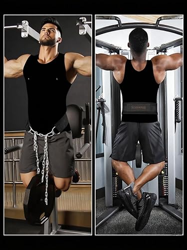 Miniatura 6 de Cinturón de levantamiento de pesas con cadena el cinturón de dominadas con peso cuenta con un diseño de cadena resistente para proporcionar apoyo