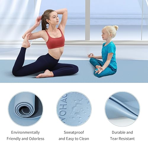 Miniatura 4 de Extra Thick 8mm Yoga Mat, 72"x28" Non Slip Exercise Mat, Reversible 2-Sided Dual Color Premium POE Material, with Carrying Strap for Yoga, Pilates,