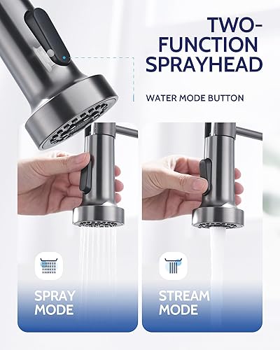 Miniatura 4 de LUFEIDRA Grifo de cocina gris negro grifo de fregadero con pulverizador, una sola manija de uno o tres agujeros comercial moderno RV acero