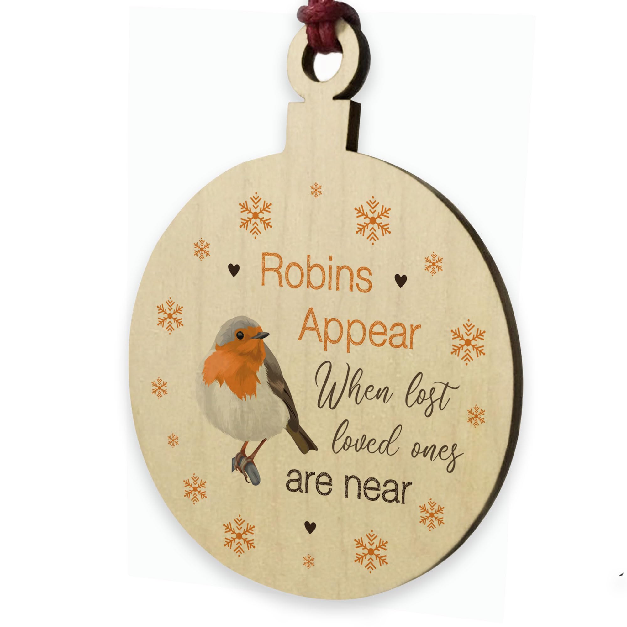 Red Ocean Remembrance Bauble Hanging Christmas Decoration Robins Appear Memorial Plaque For Mum Dad Nan Grandad