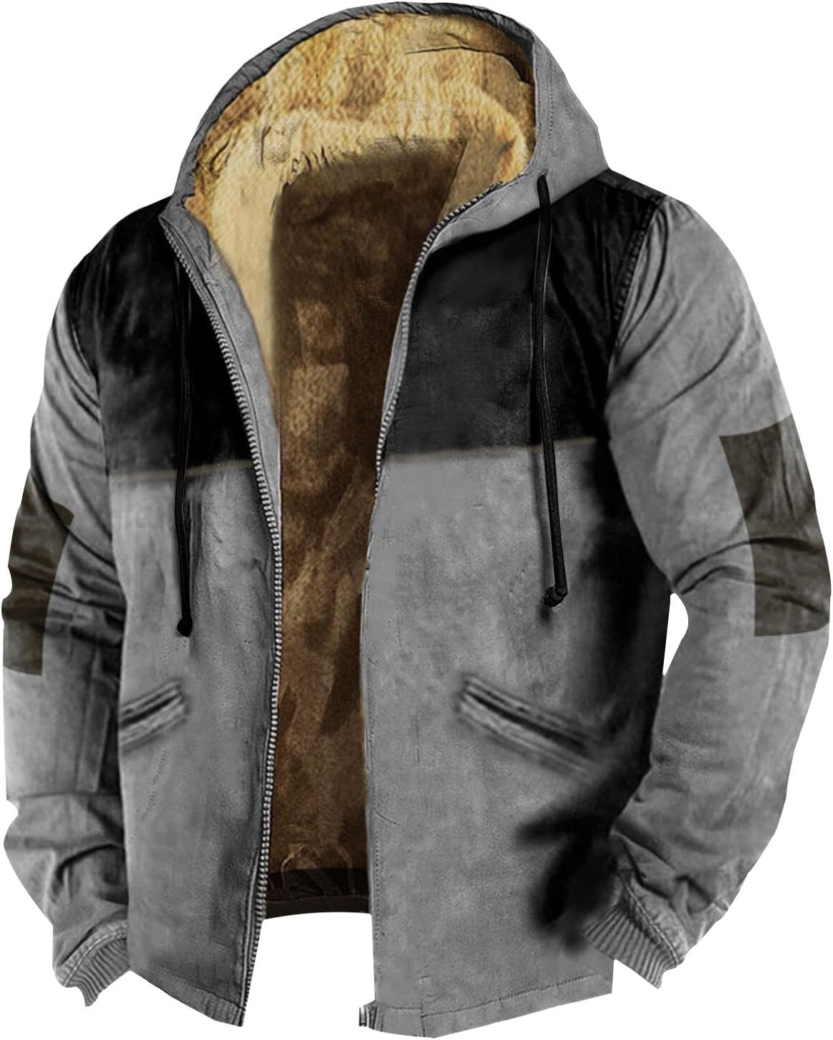 Sherpa Fleece Hooded Jackets For Men Loose Long Sleeve Hoodie with Pockets Winter Full Zip Warm Oversized Coat