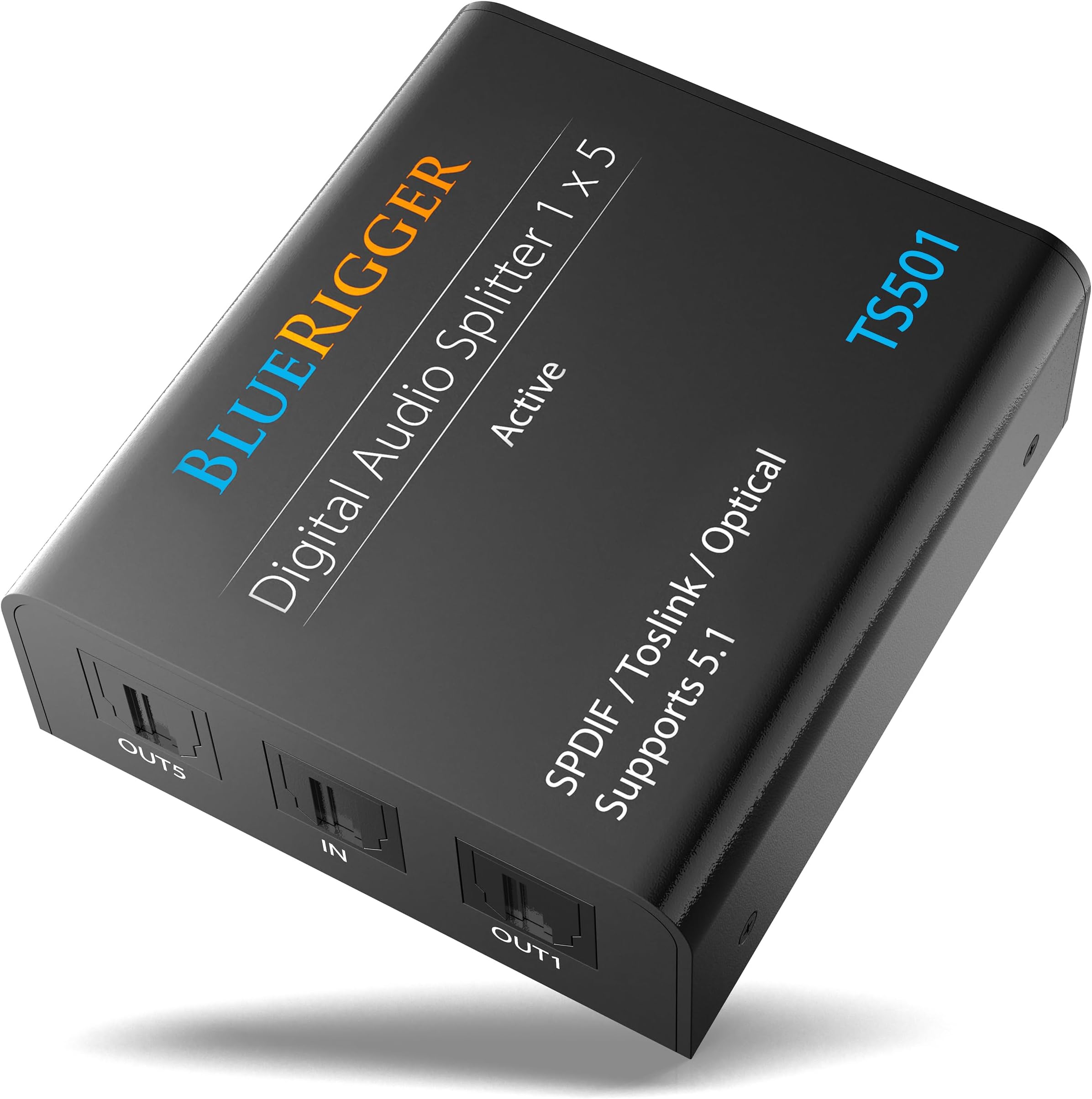 Digital Optical Audio Splitter 1x5 (Active Toslink Splitter 1 in 5 Out, SPDIF, Fiber Optic Audio Adapter) - for Home Theatre, Xbox, PS4, DVD, CD Player, Receiver, HDTV