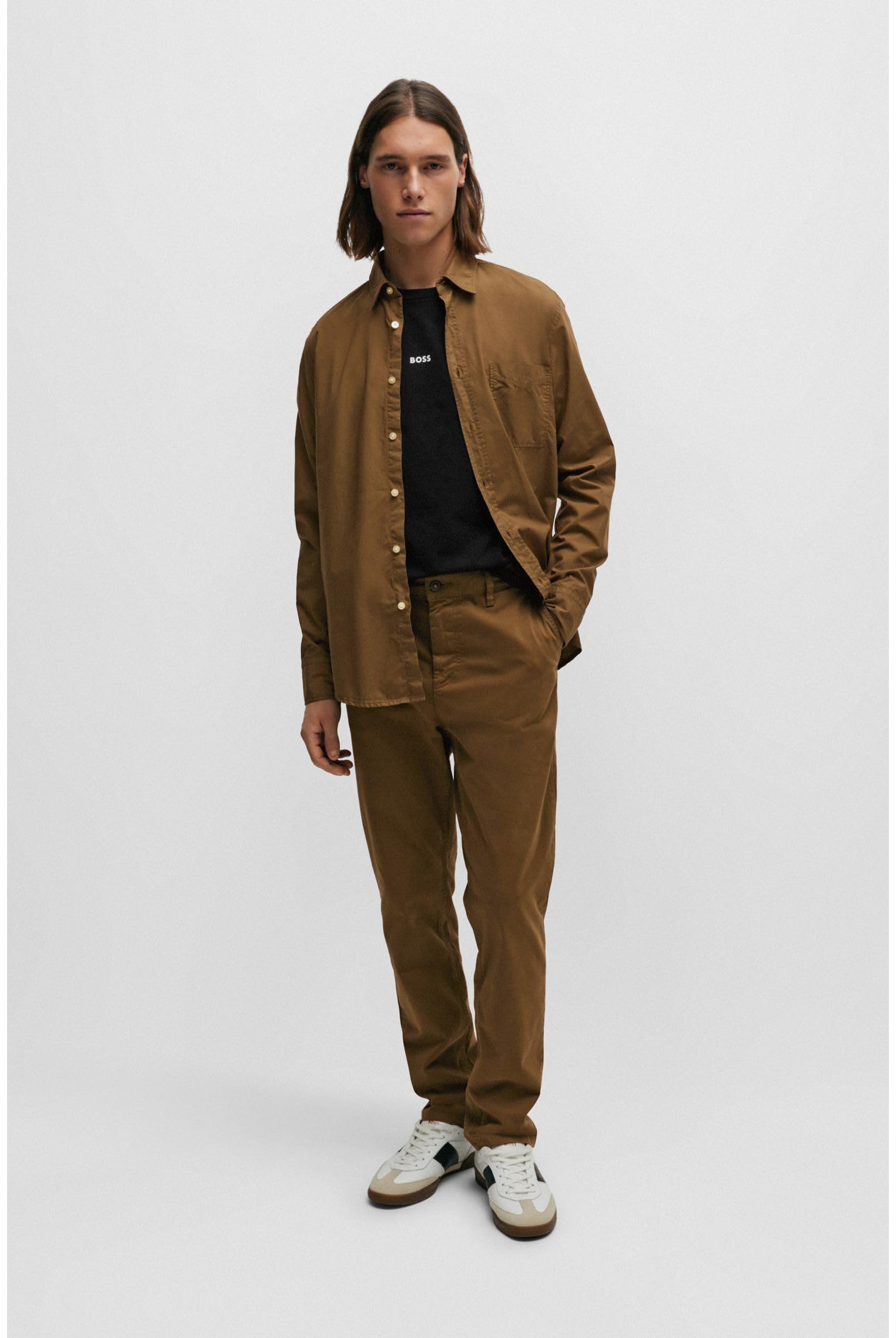 BOSS Herren Chino Tapered Tapered-Fit Chino aus elastischem Baumwoll-Satin