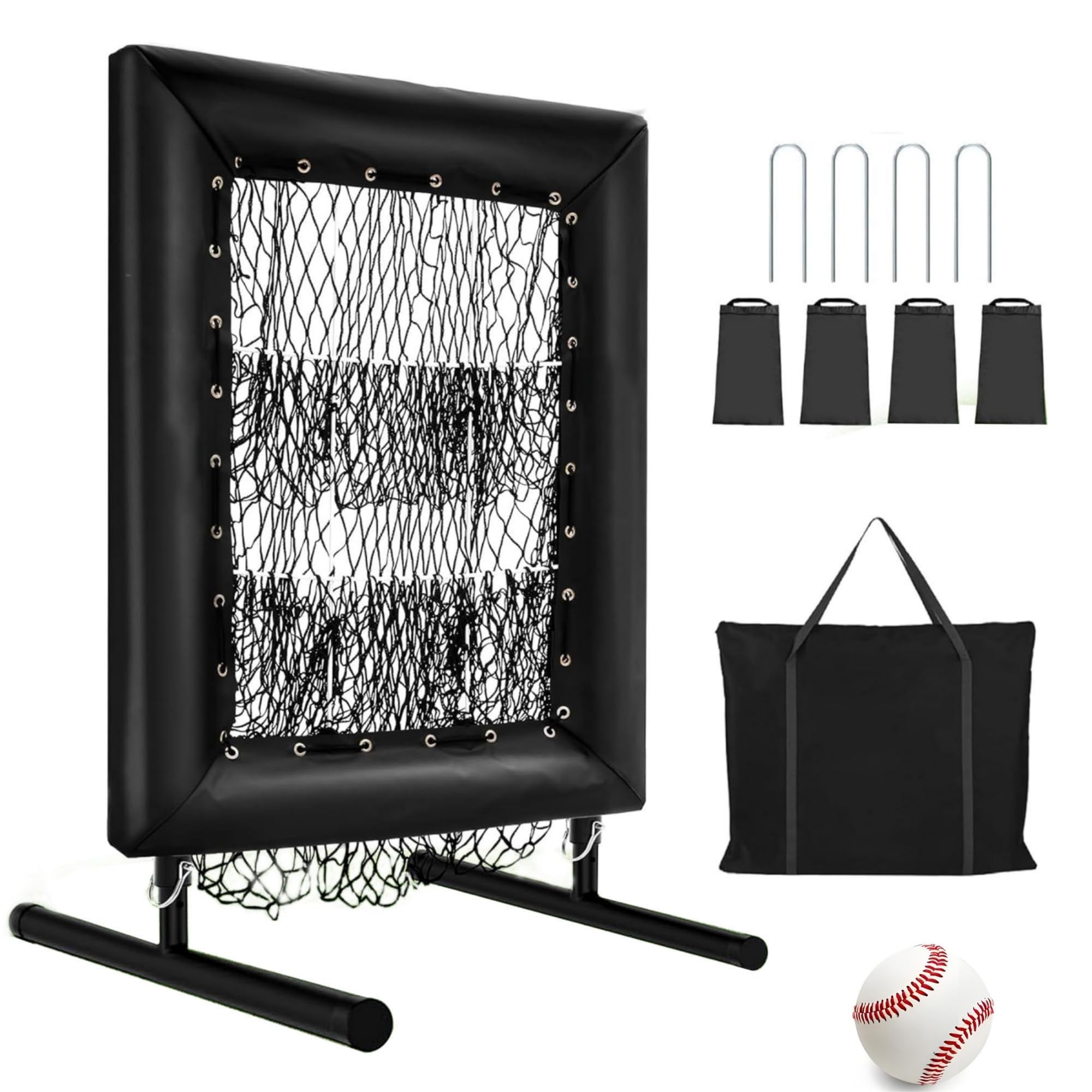 Red de Lanzamiento de béisbol de 9 Agujeros con Zona de golpeo, Red de béisbol y softbol con Zona de Ataque Realista, Altura Ajustable en 5 Posiciones, 116 x 66 x 60 cm