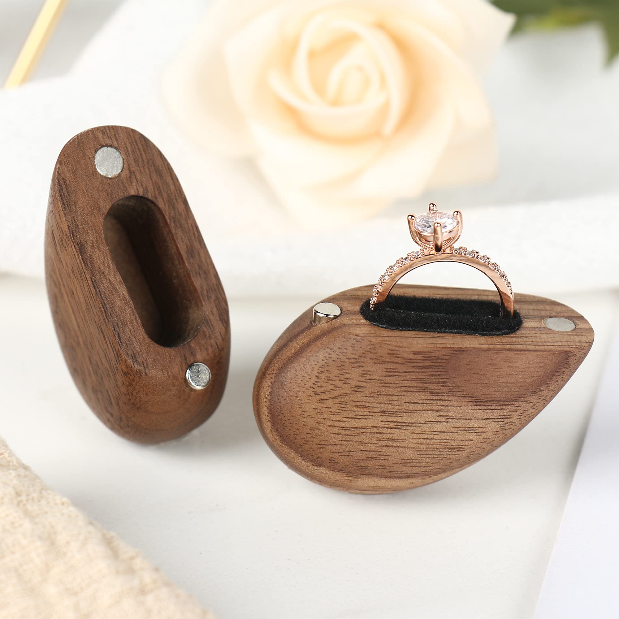 Scatola per anelli in legno a forma di cuore per matrimonio, proposta, scatola per anelli di fidanzamento, custodia per anelli in legno regalo (cuore brillante ♥ noce nero)